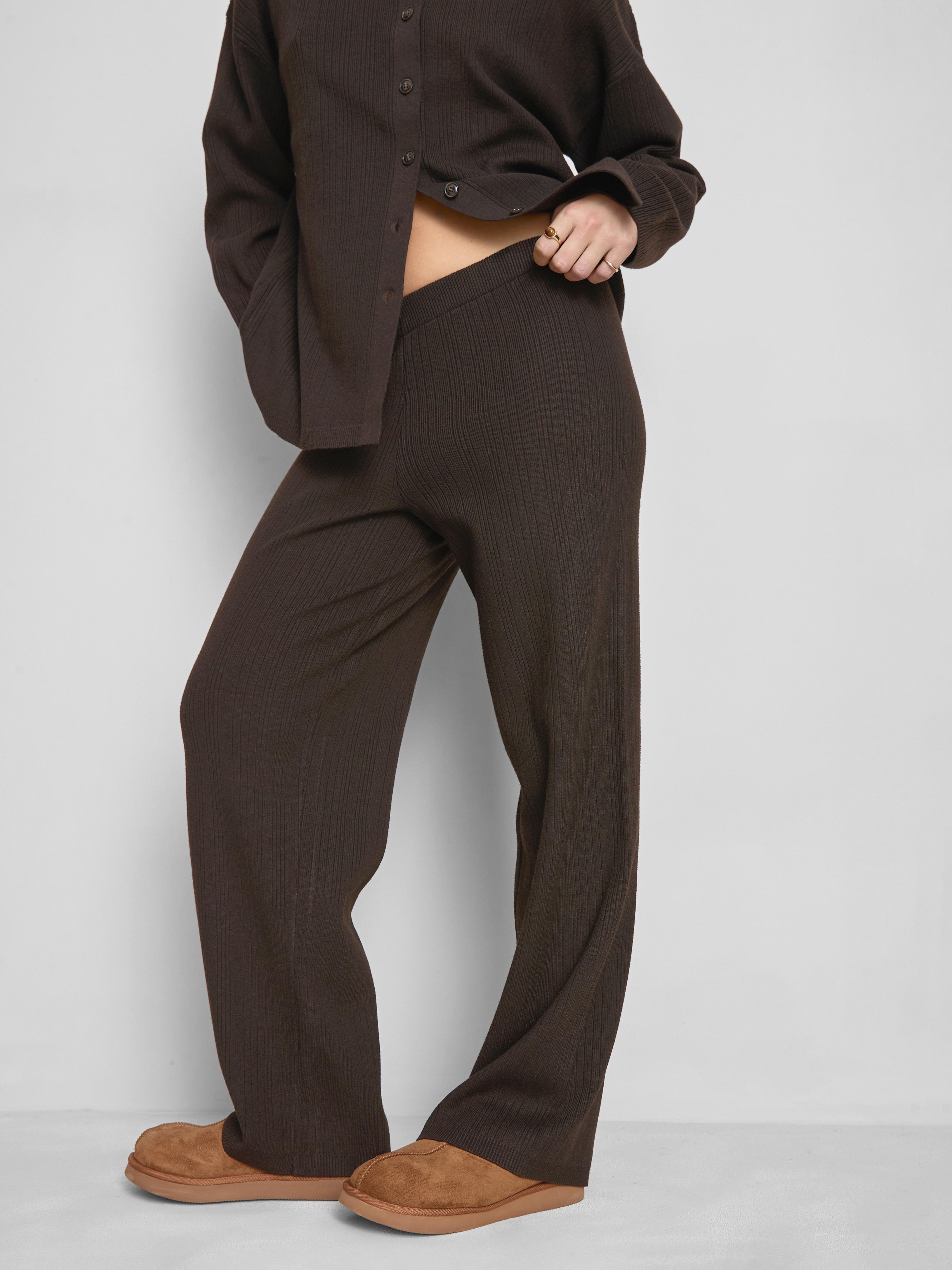 Relaxed Ribbed Straight Leg Trousers