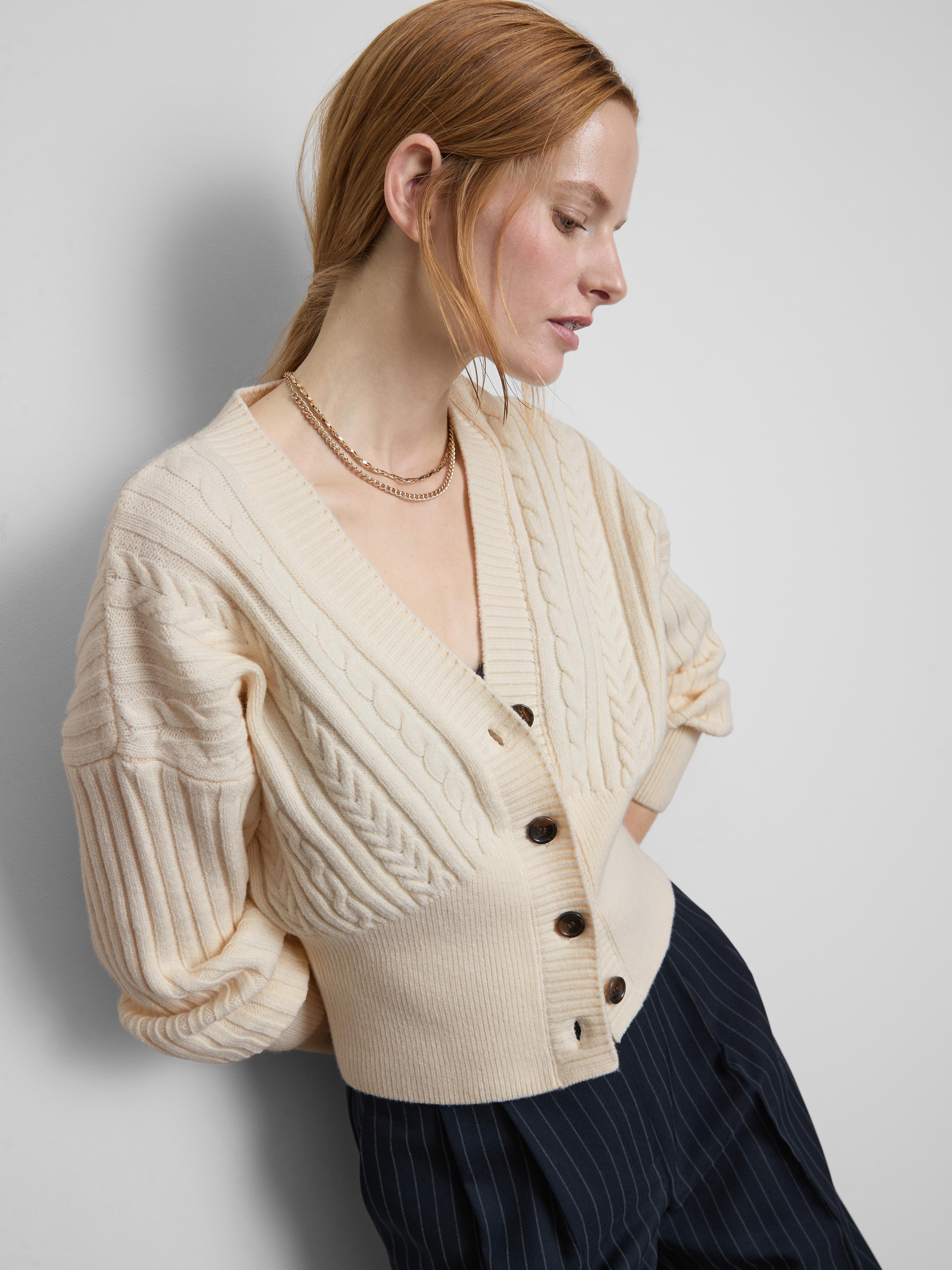 Cable Knit Sculpted Cardigan Ecru