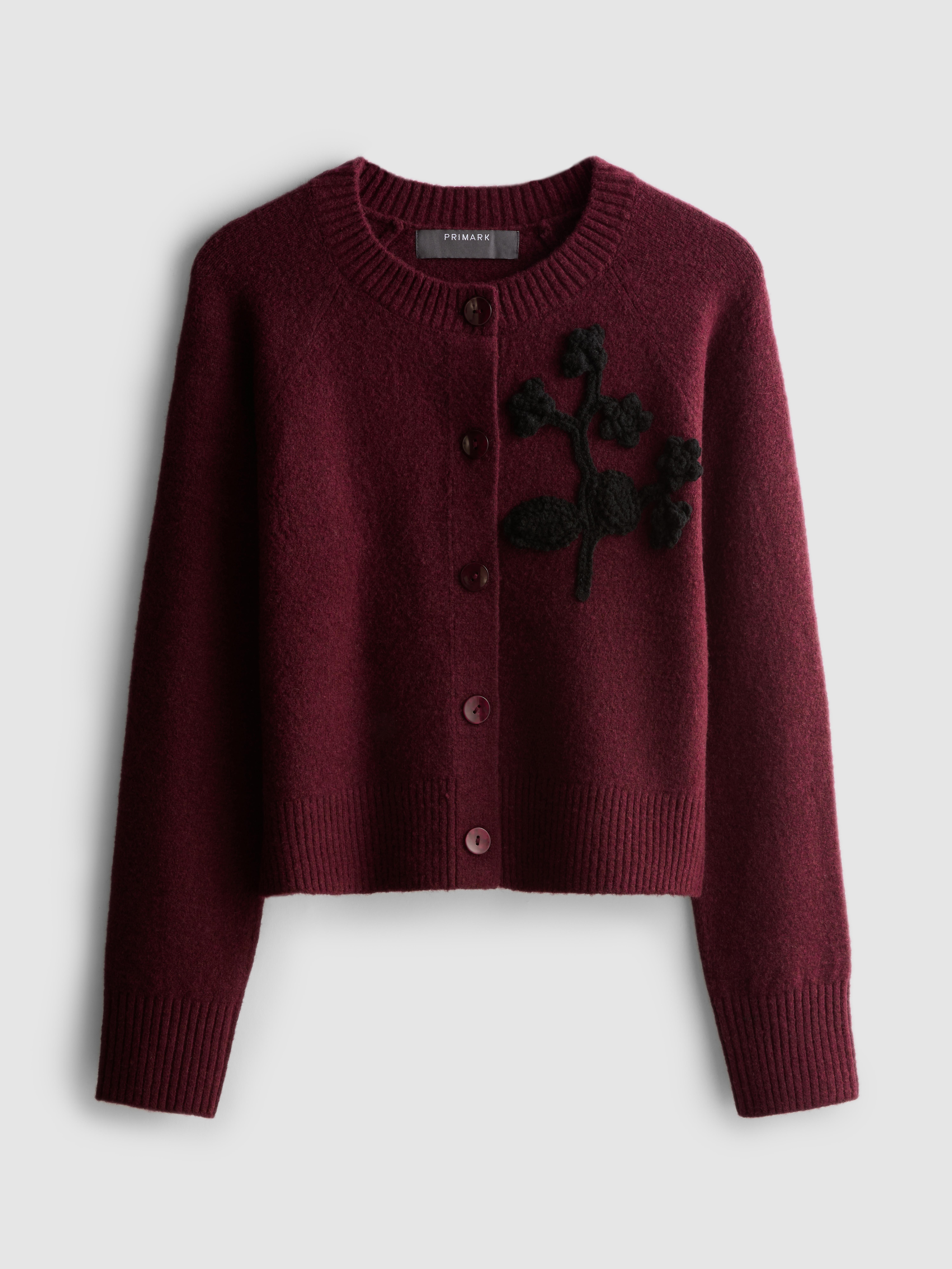 Crew Neck Applique Cardigan
