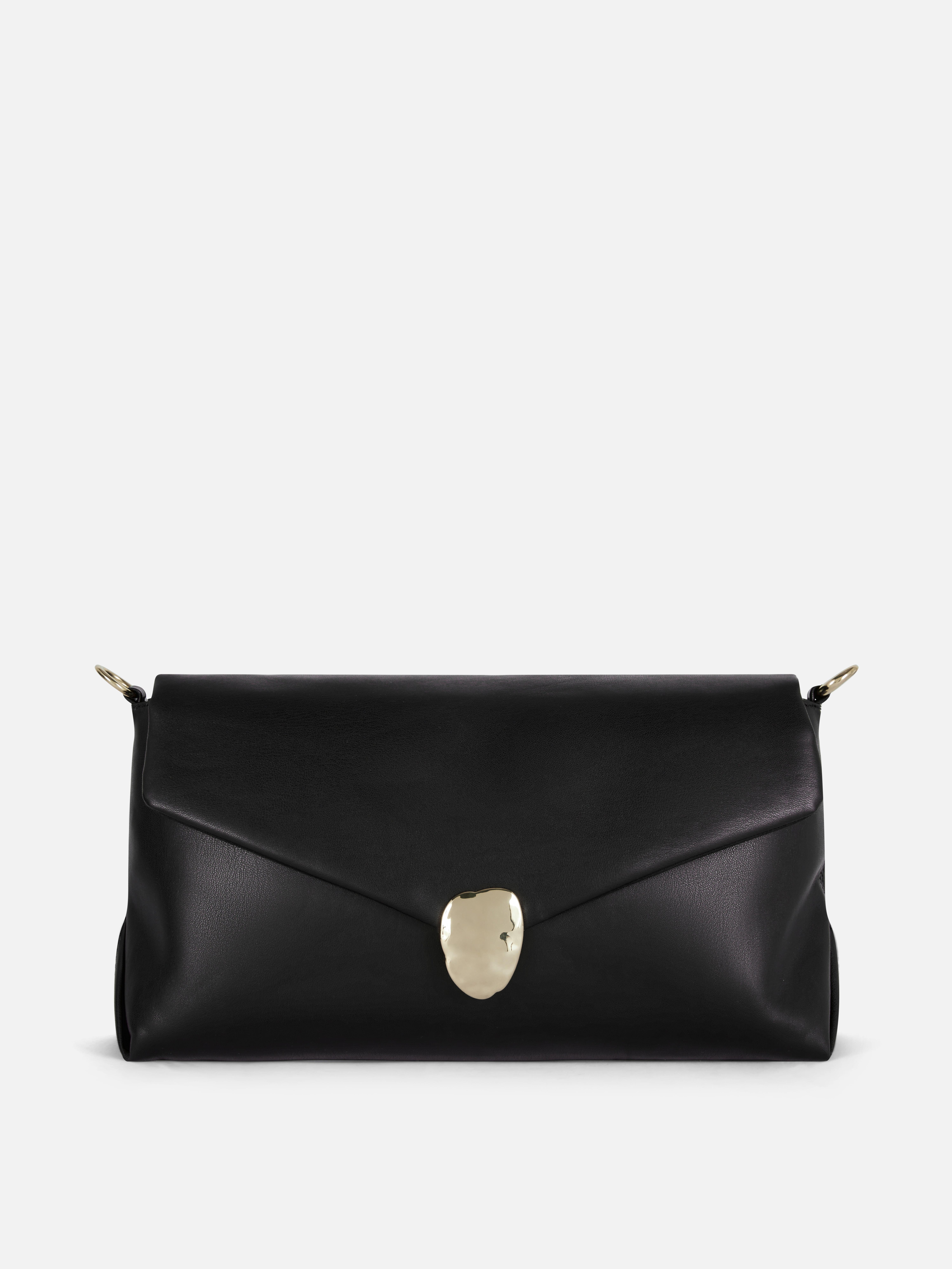 Faux Leather Metal Closure Clutch Bag Black