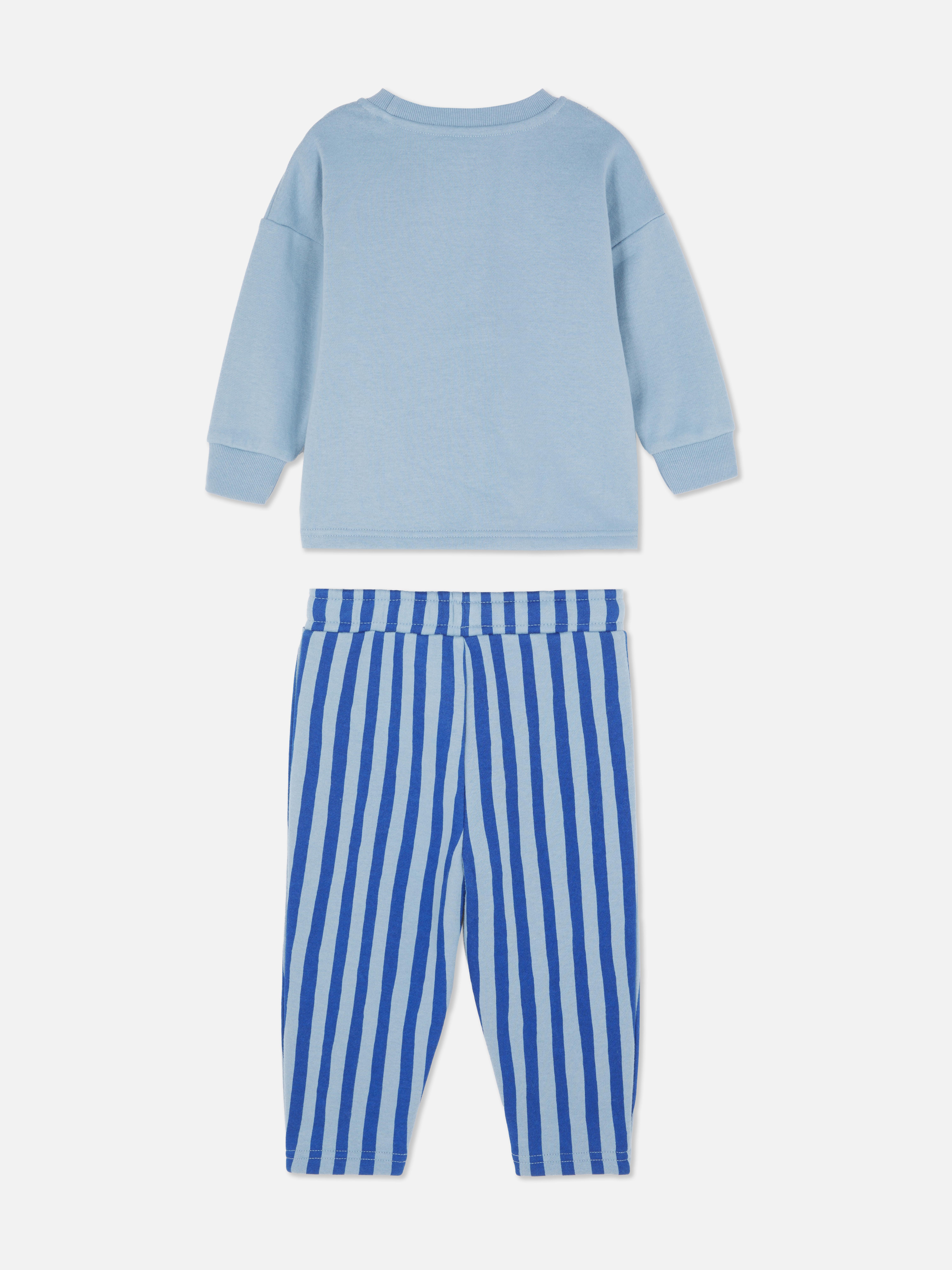 0-36mths | Bouclé Smiley Face Sweatshirt and Stripe Joggers Set