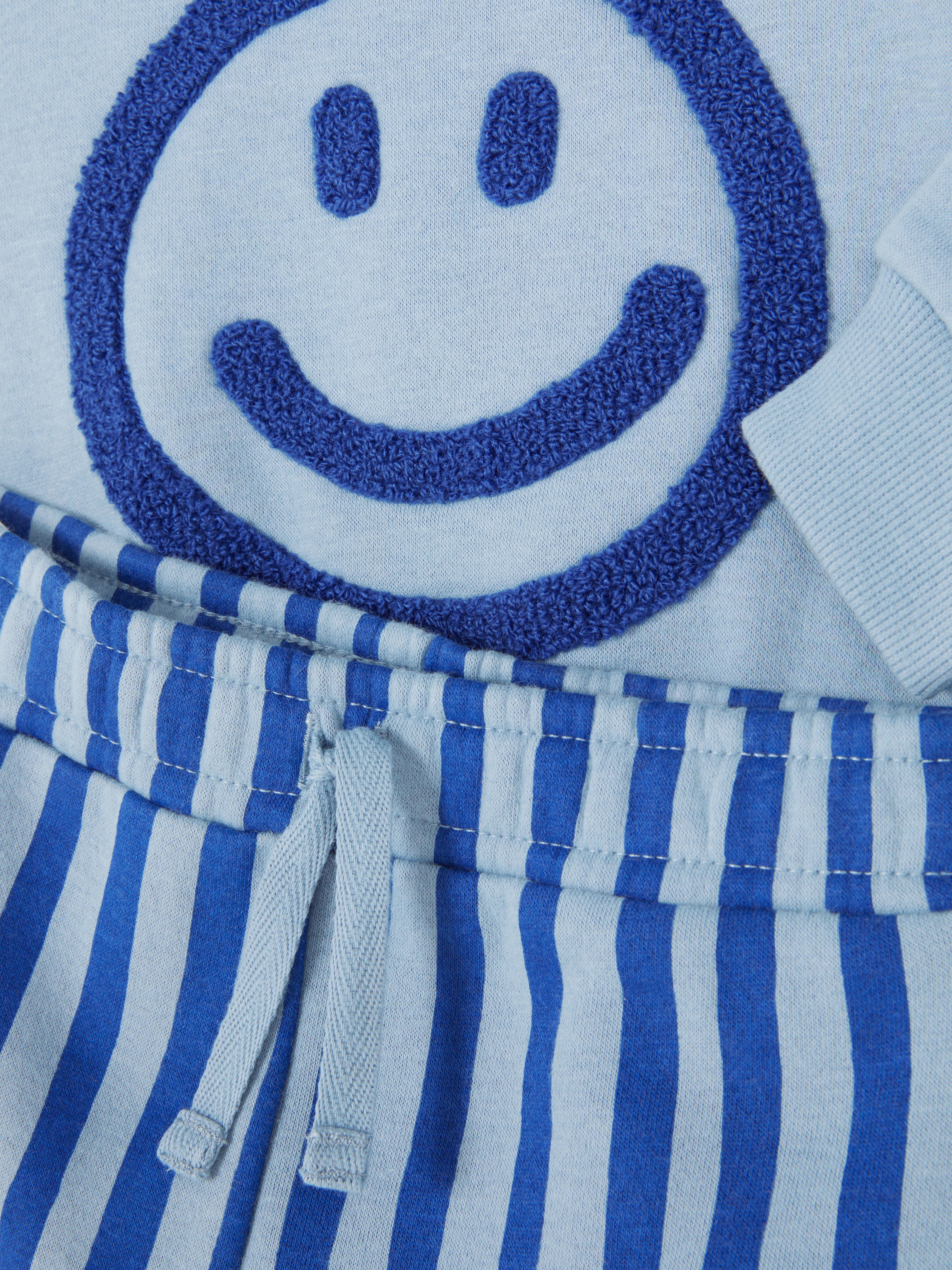 0-36mths | Bouclé Smiley Face Sweatshirt and Stripe Joggers Set