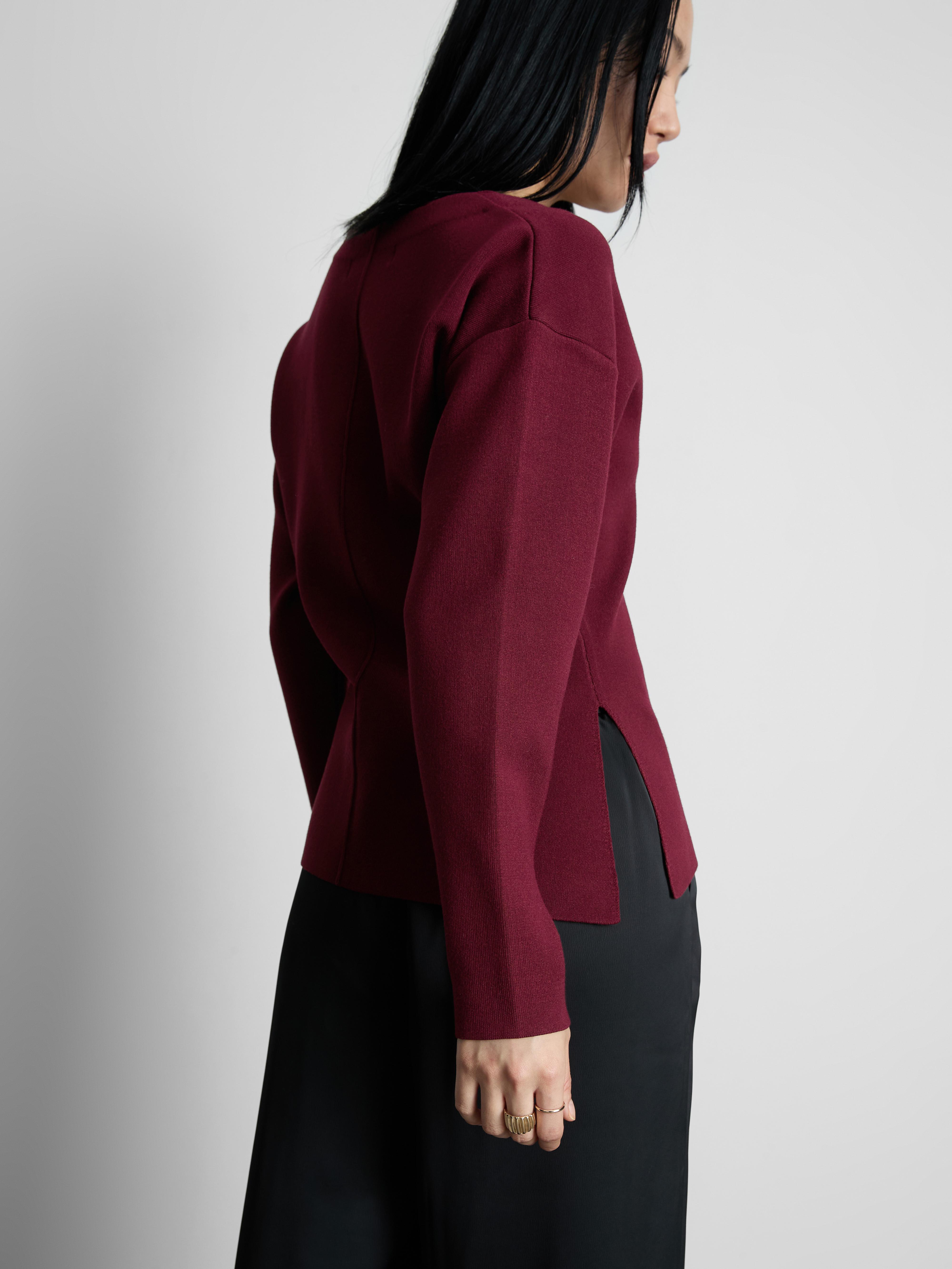 Women's Burgundy Sculpted V-Neck Cardigan