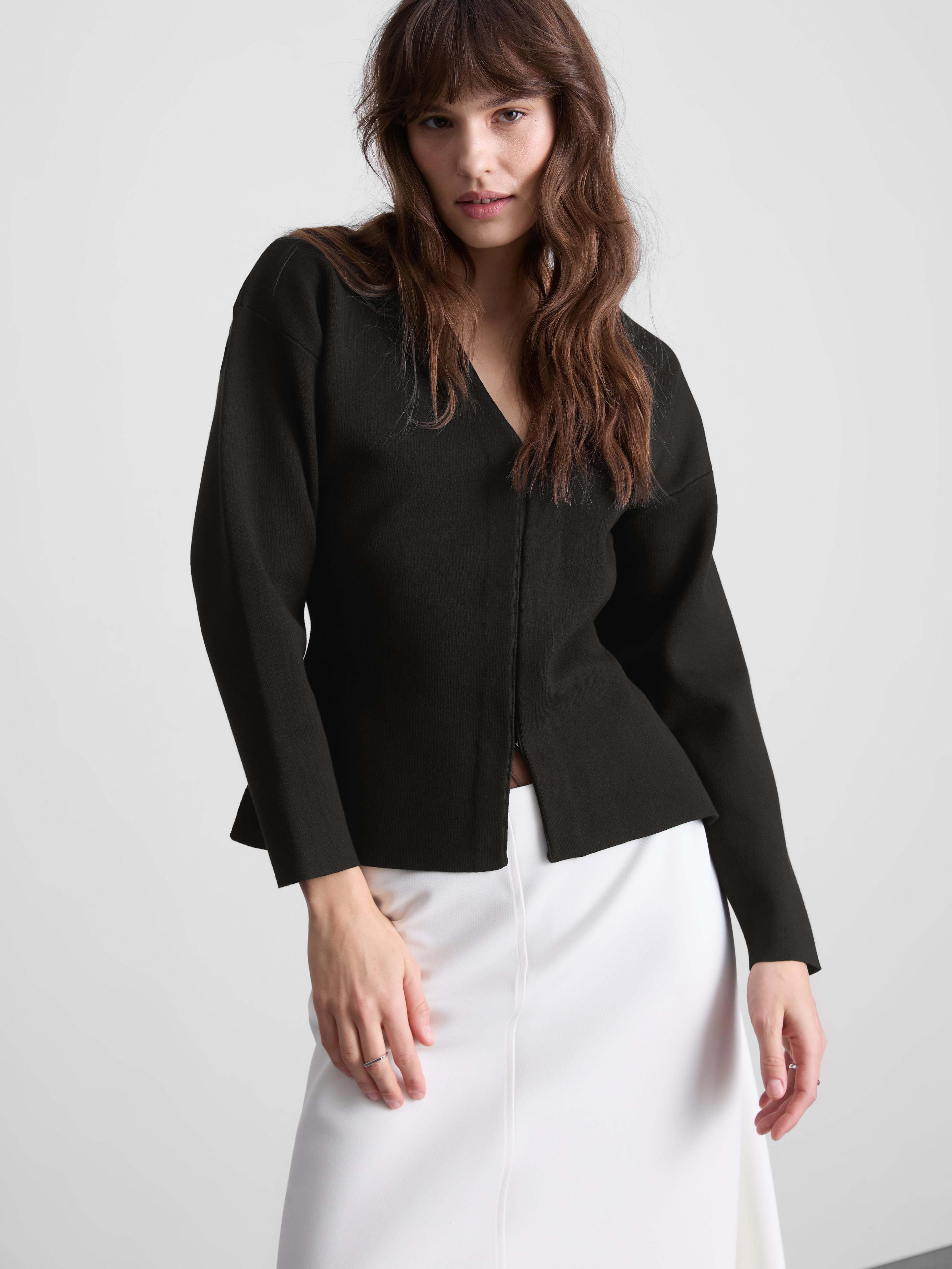 Women's Black Sculpted V-Neck Cardigan
