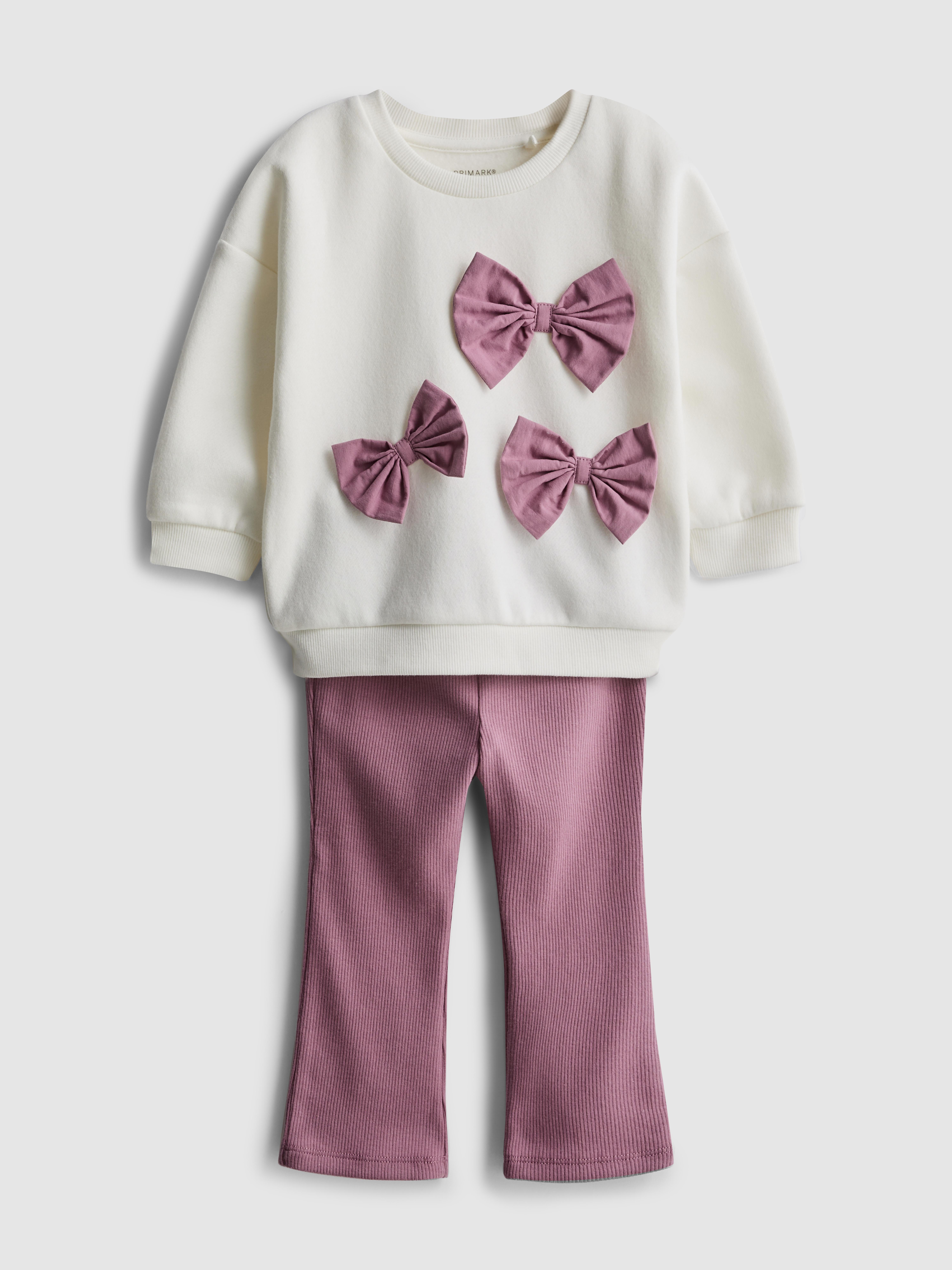 Baby Girls Ivory 0-36mths | Bow Sweatshirt and Ribbed Flare Leggings Set