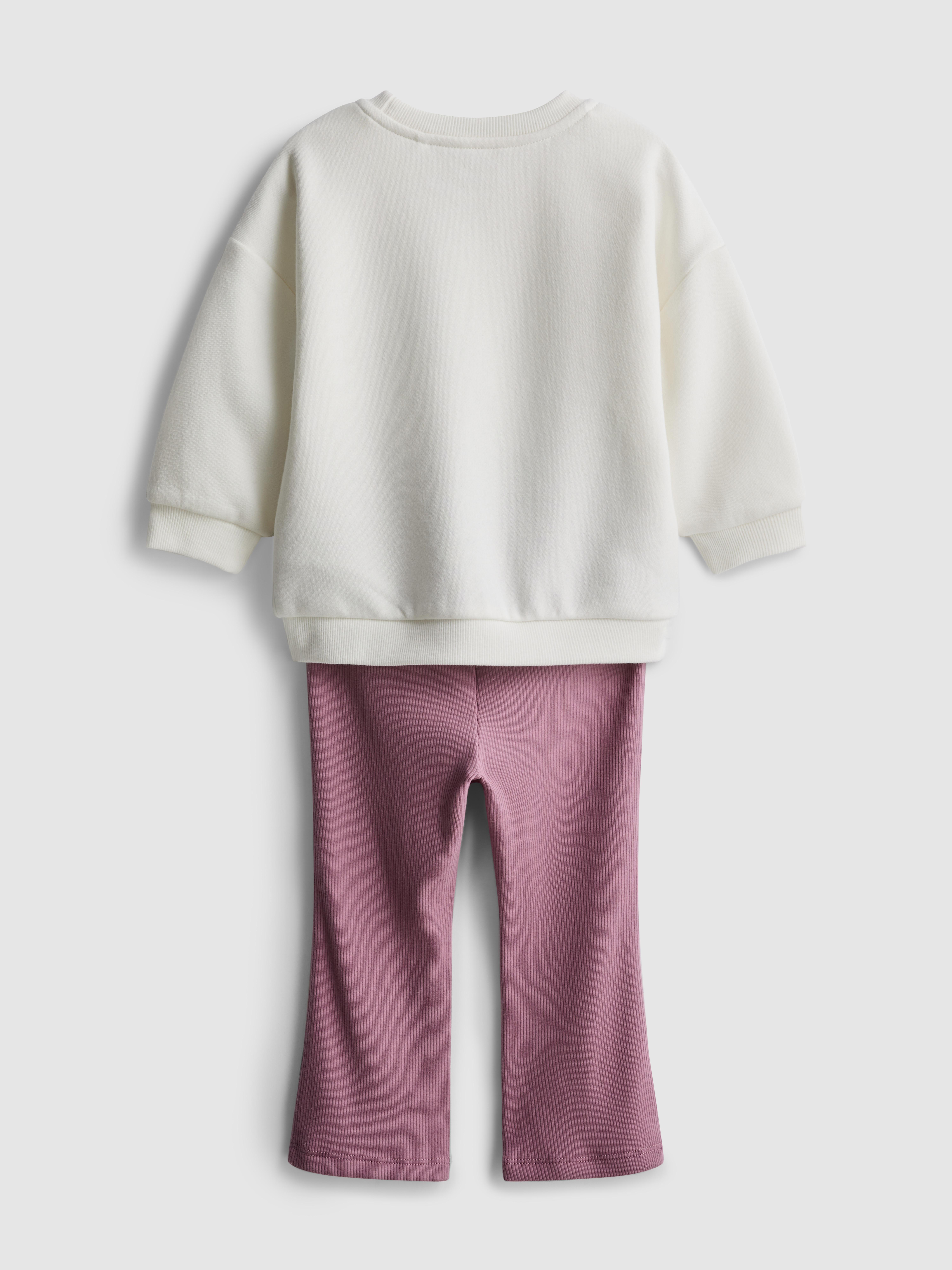 Baby Girls Ivory 0-36mths | Bow Sweatshirt and Ribbed Flare Leggings Set