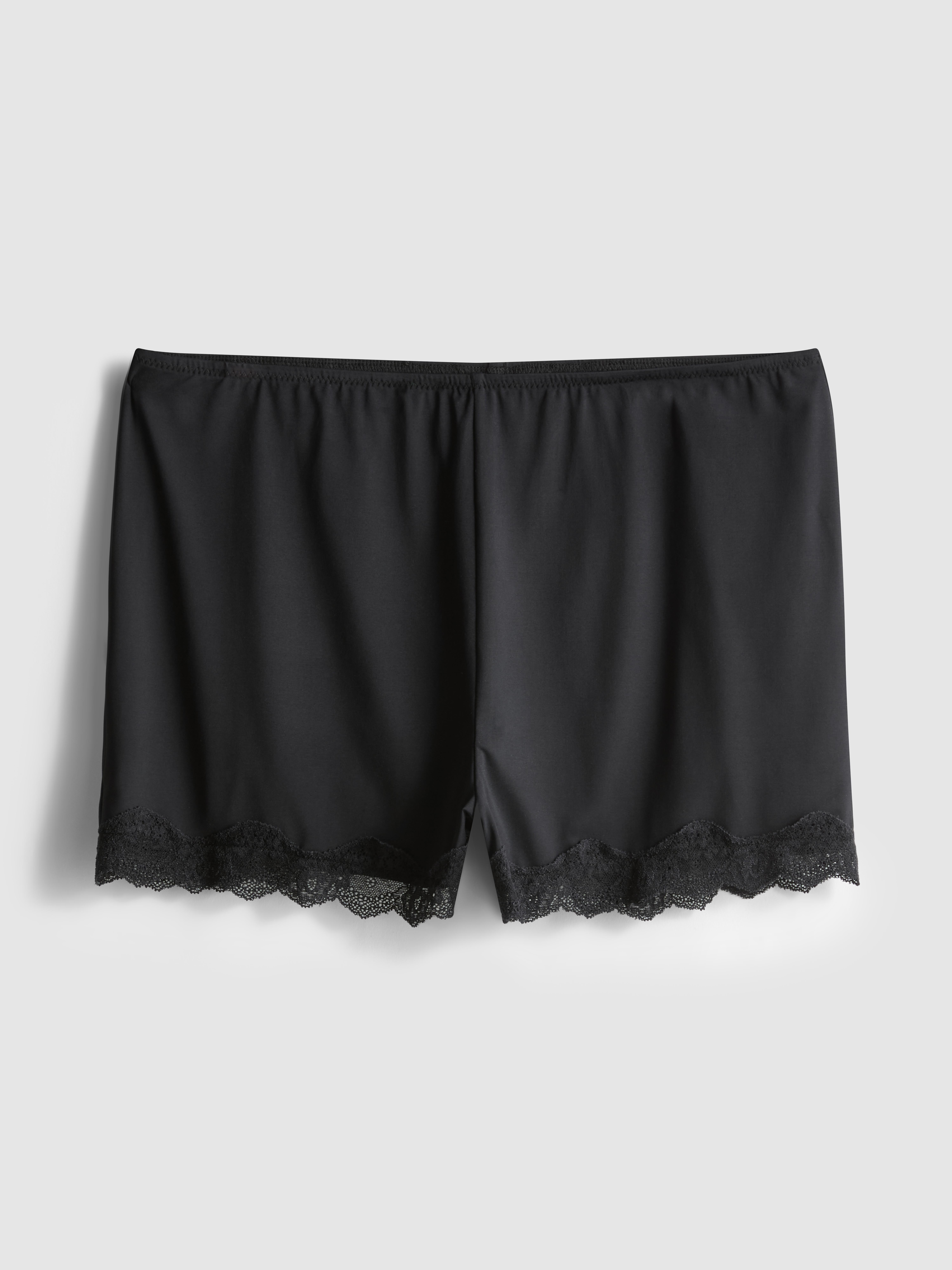 Women's Black Slinky Lace Trim Mini Shorts