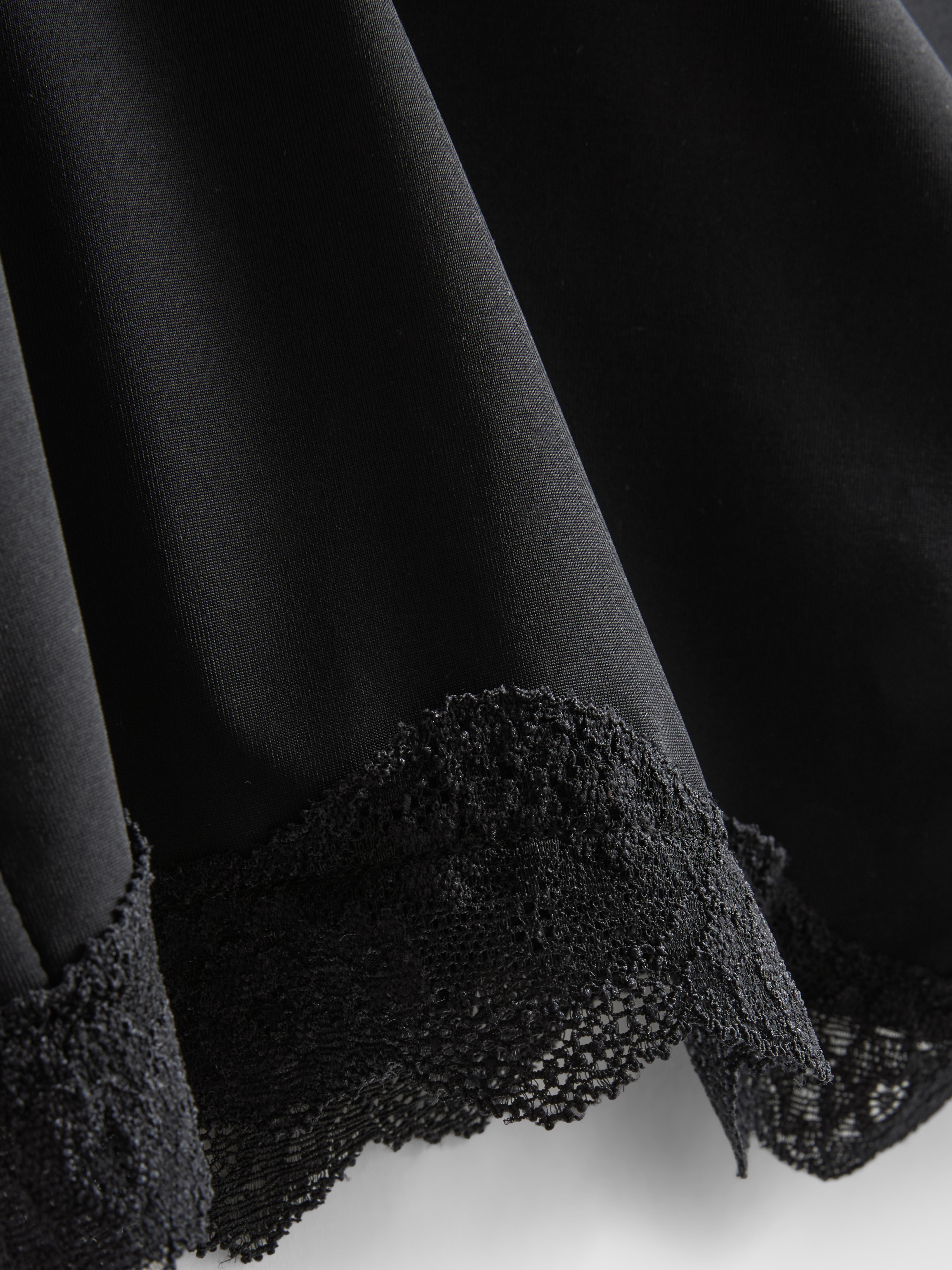 Women's Black Slinky Lace Trim Mini Shorts