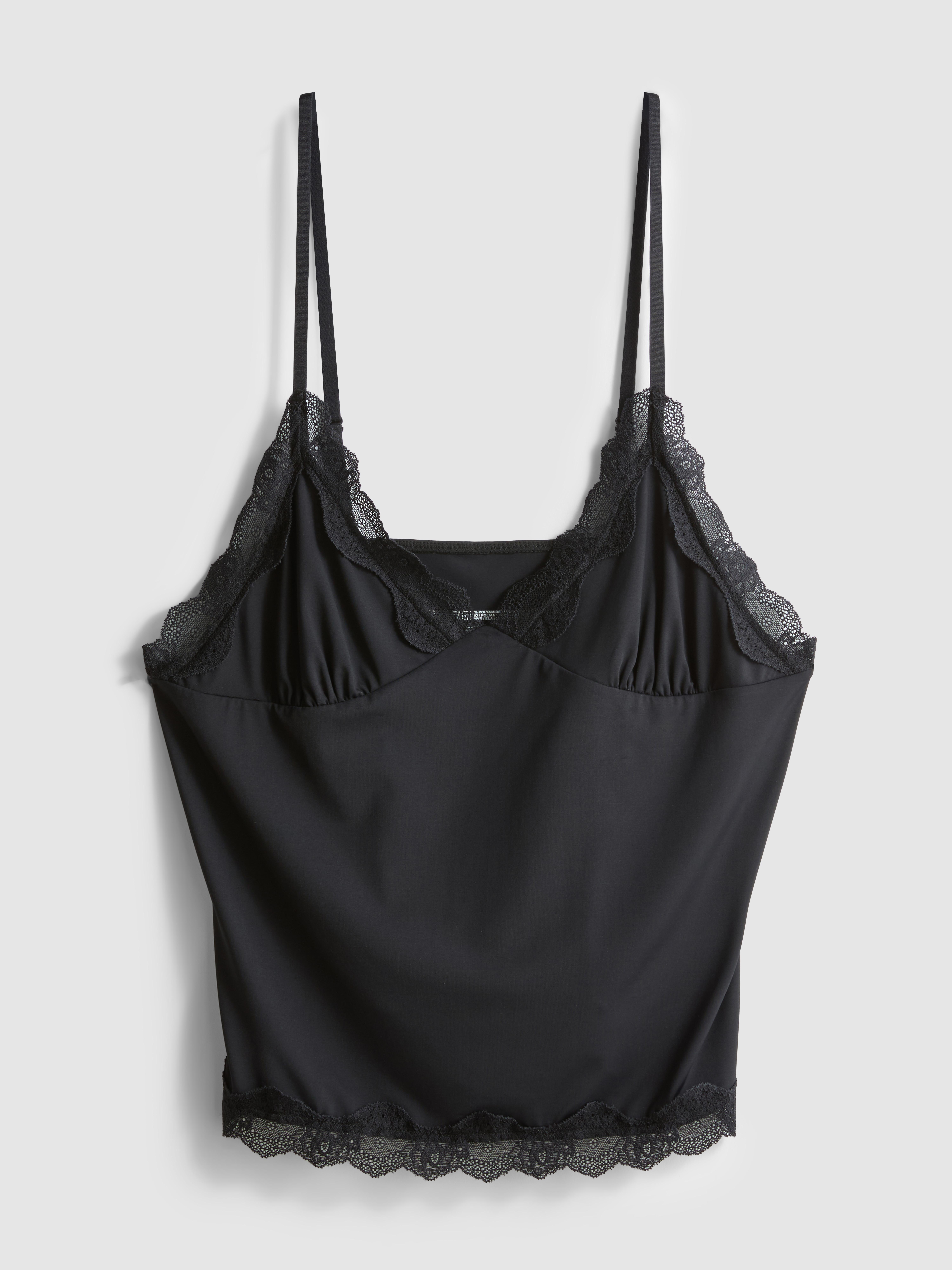 Women's Black Slinky Lace Trim Sleep C