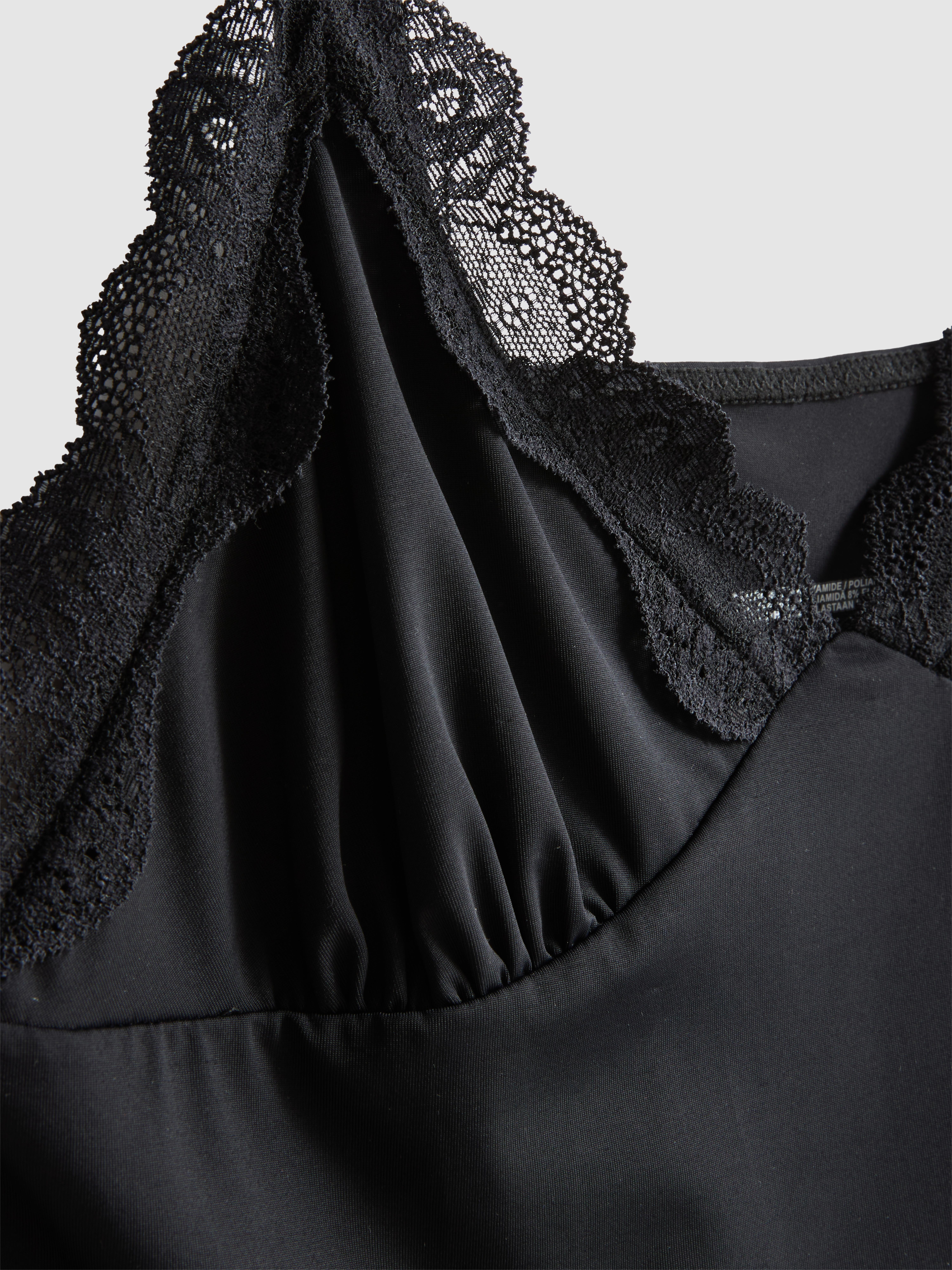 Women's Black Slinky Lace Trim Sleep C