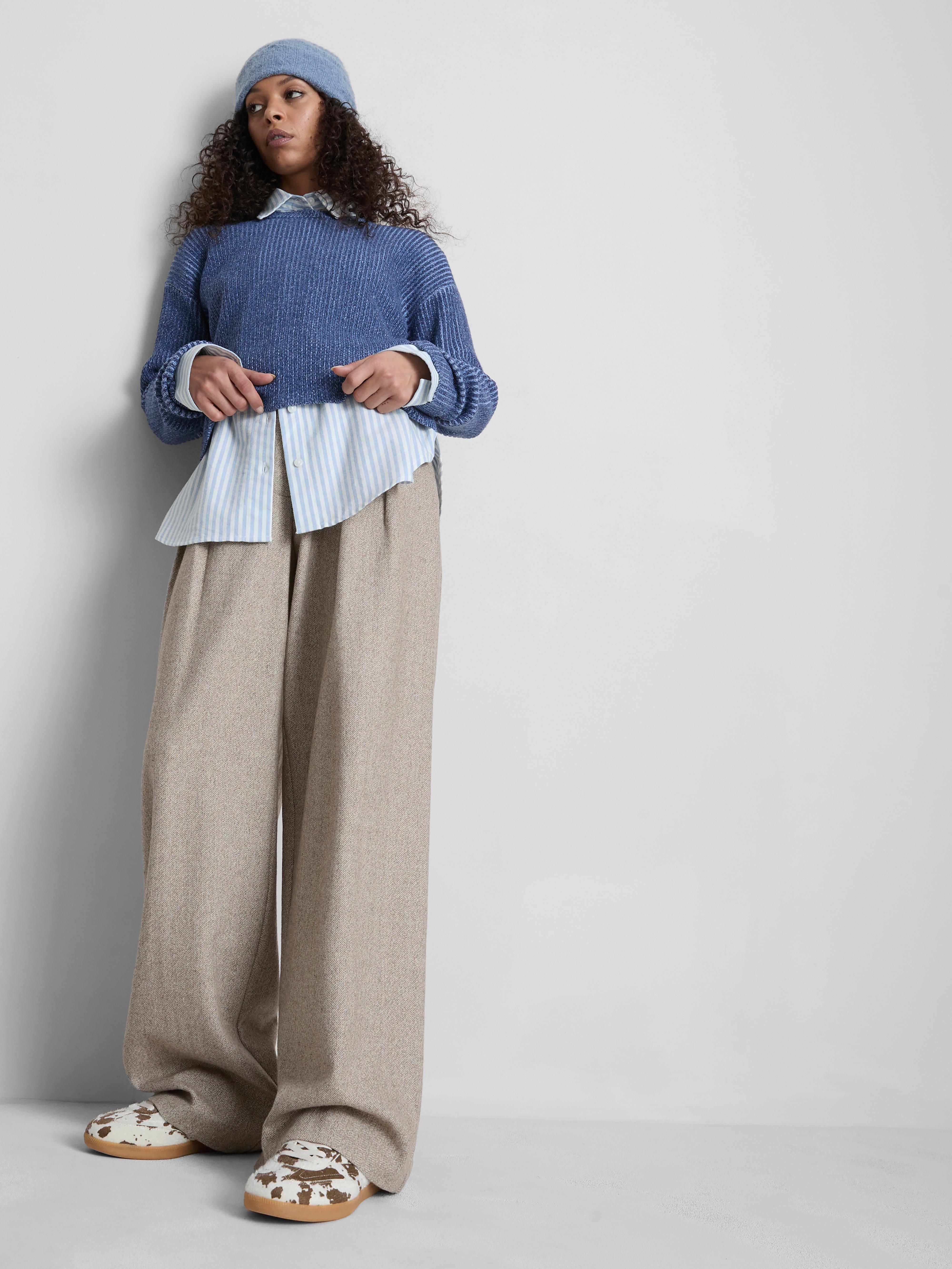 Plated Crew Neck Jumper Blue