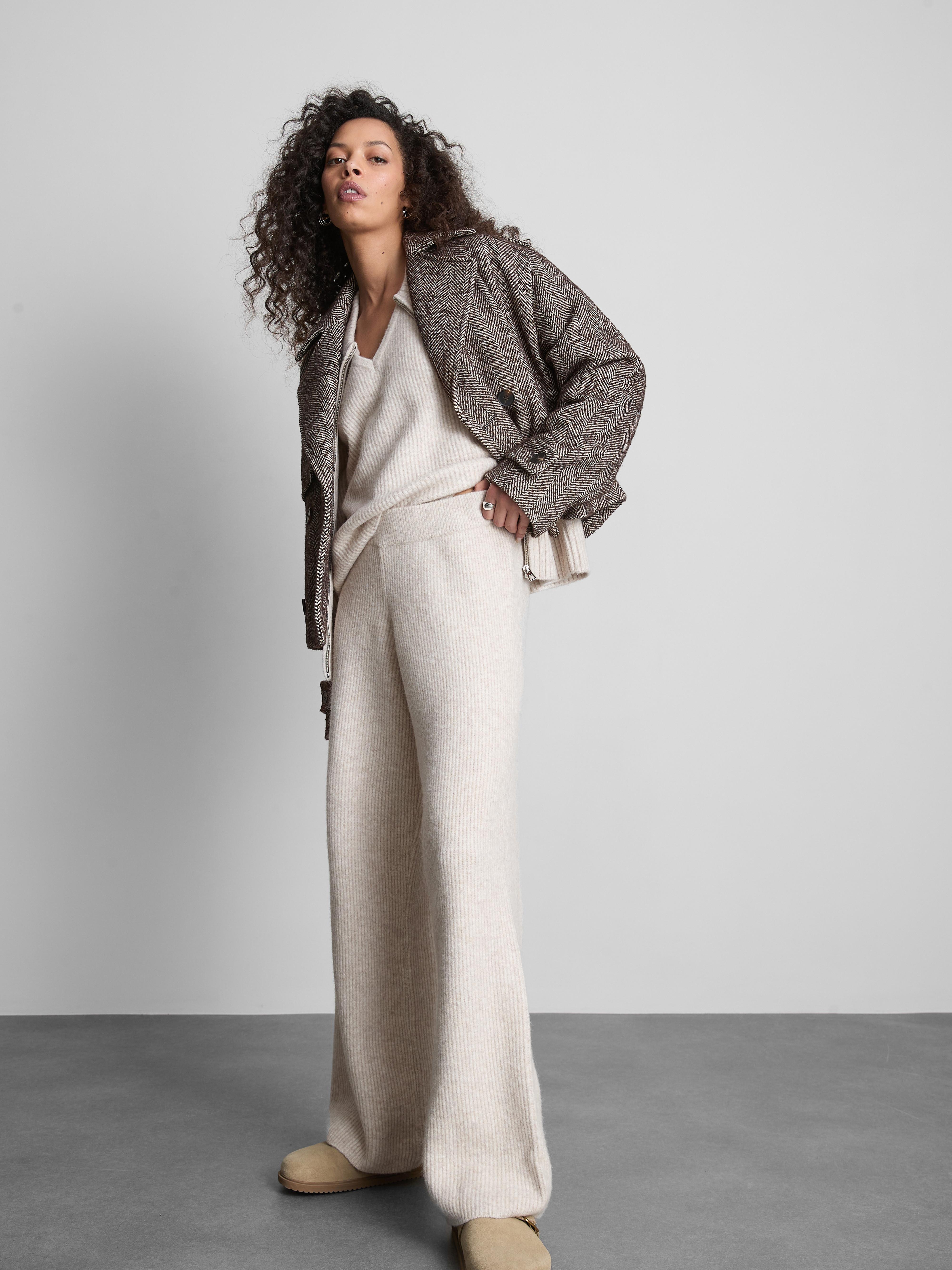 Geribde broek met halfhoge taille