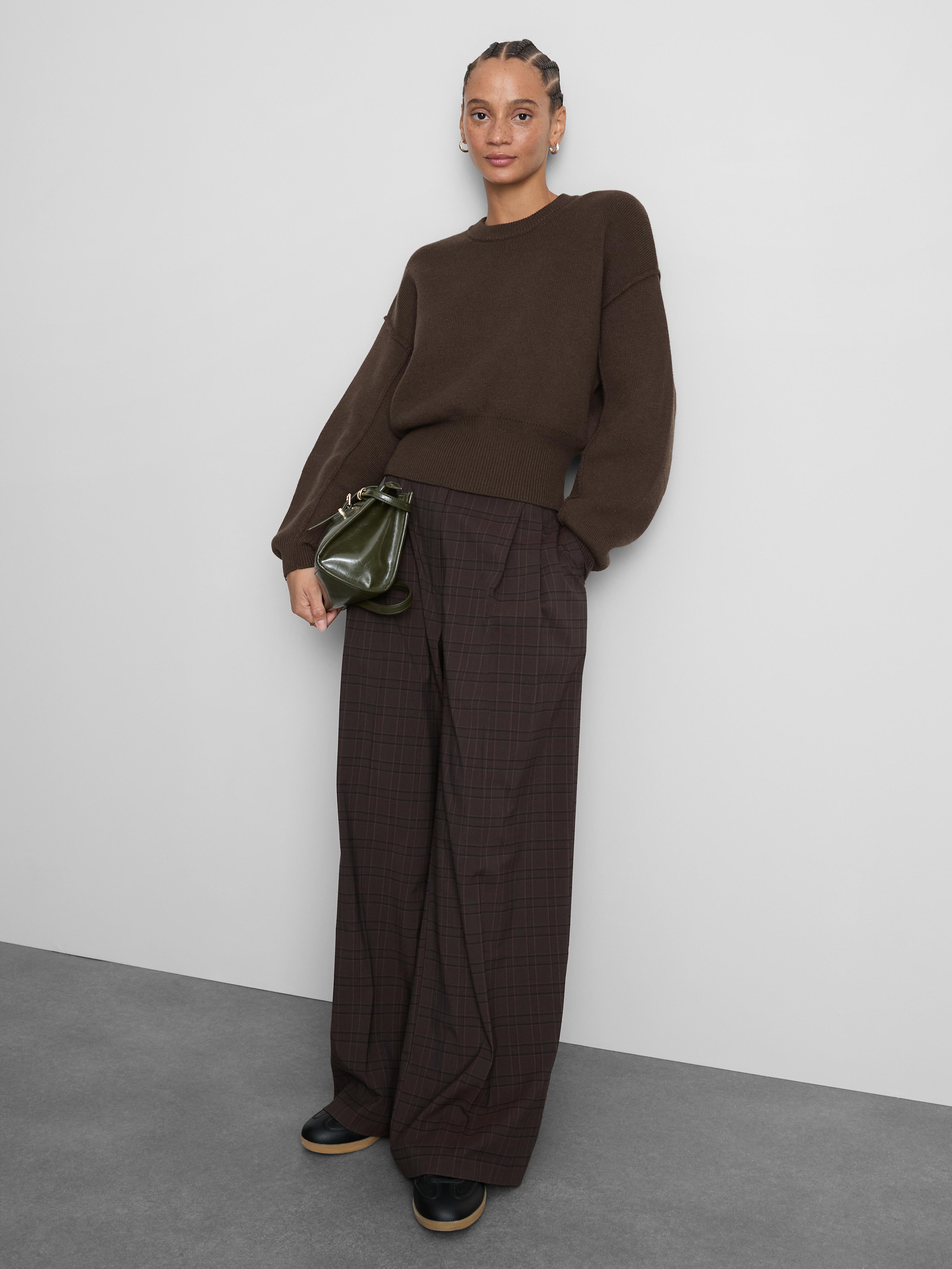 Women's Chocolate Cropped Stitch Detail Sweate