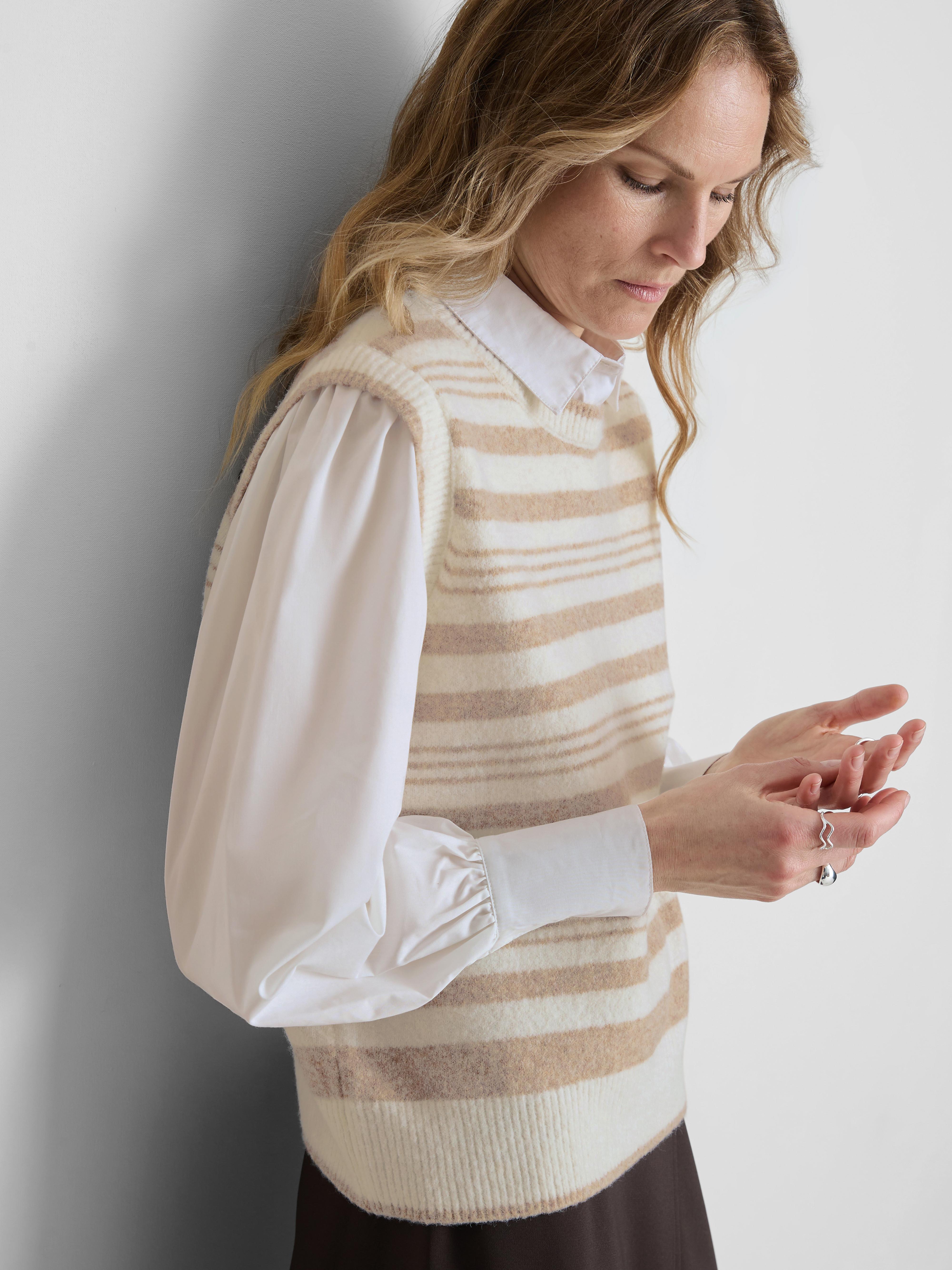 Women's Oatmeal 2 1 Balloon Stripe Layered Vest Top