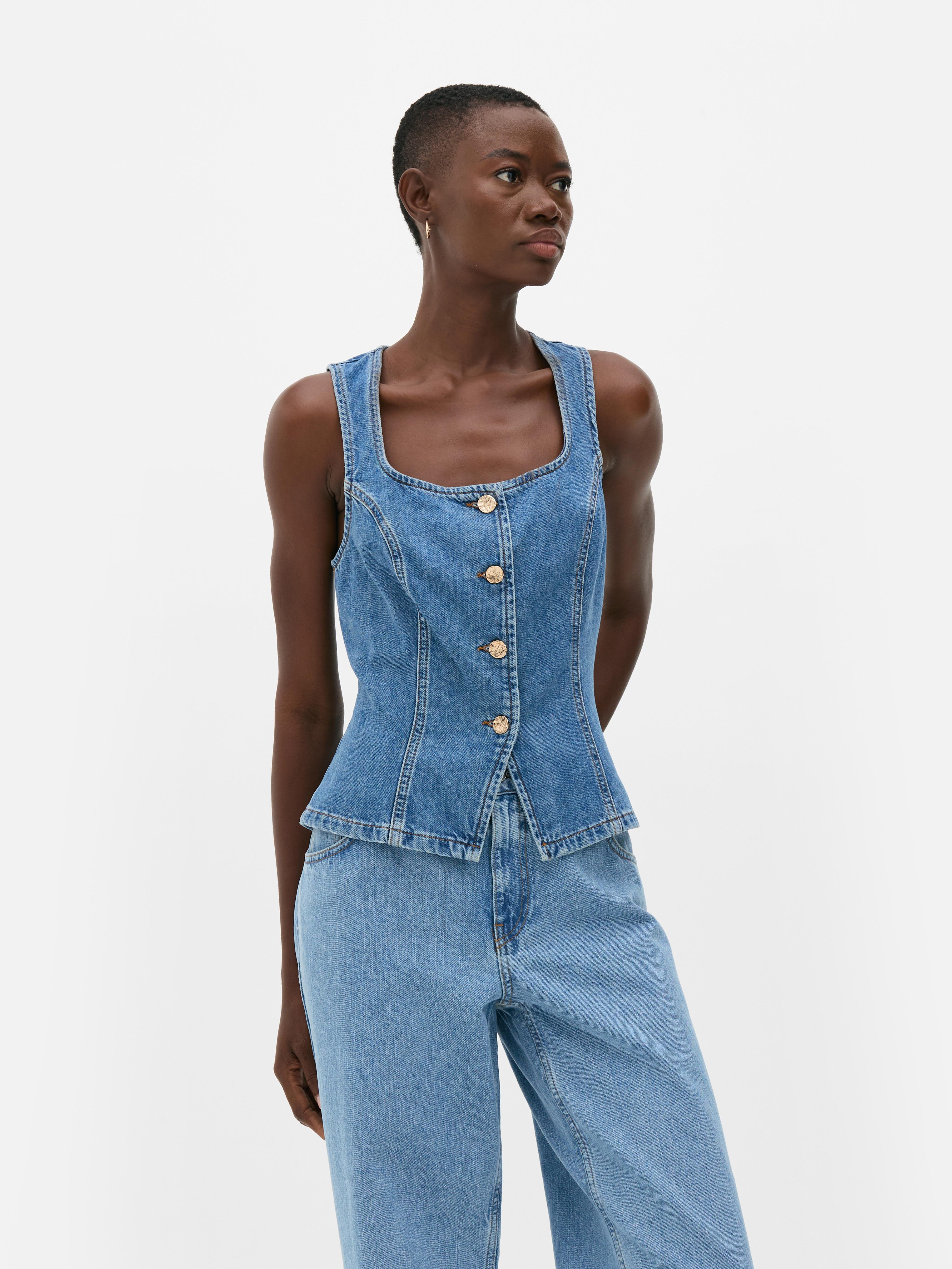 Square Neck Denim Waistcoat