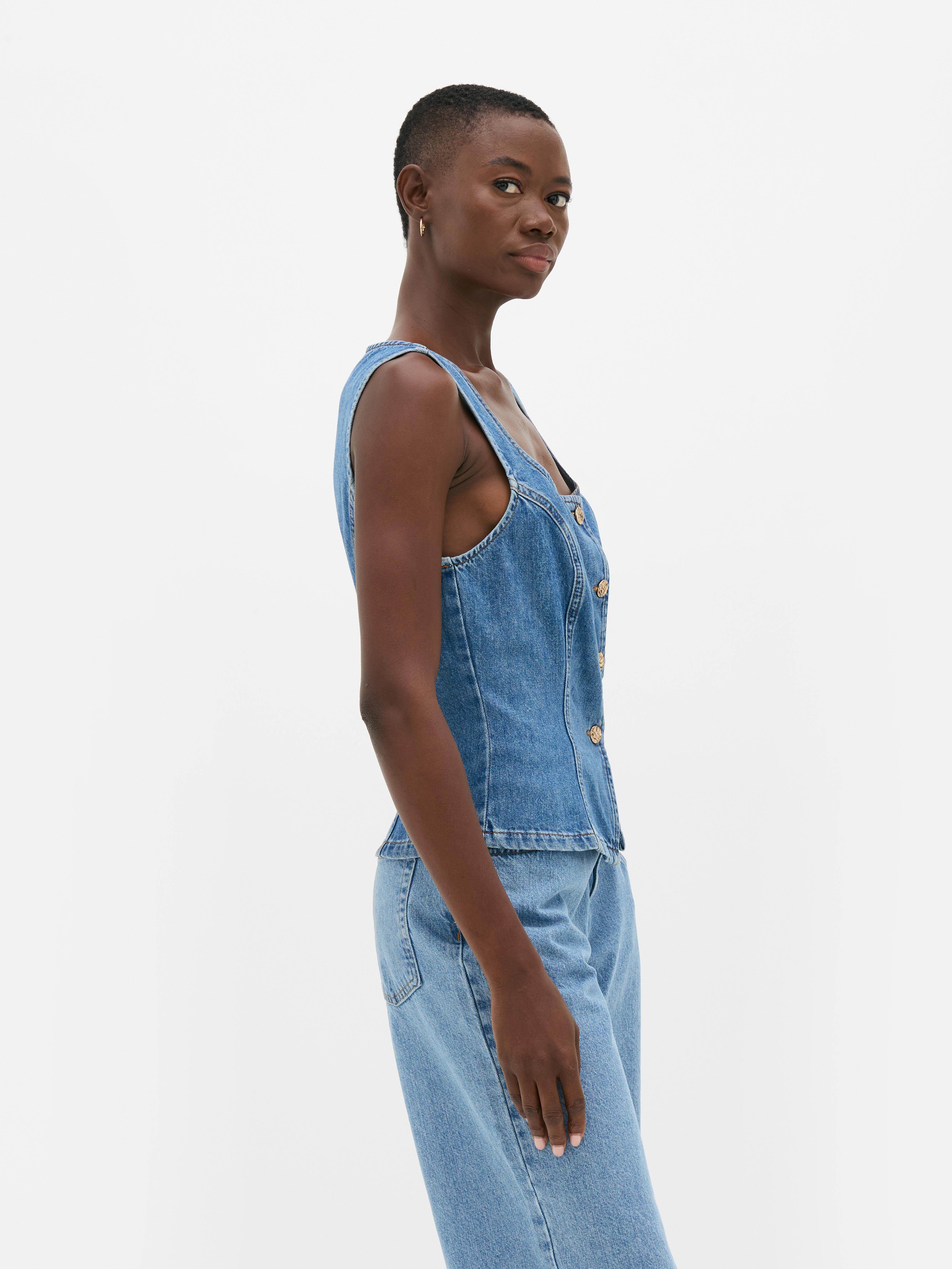 Square Neck Denim Waistcoat