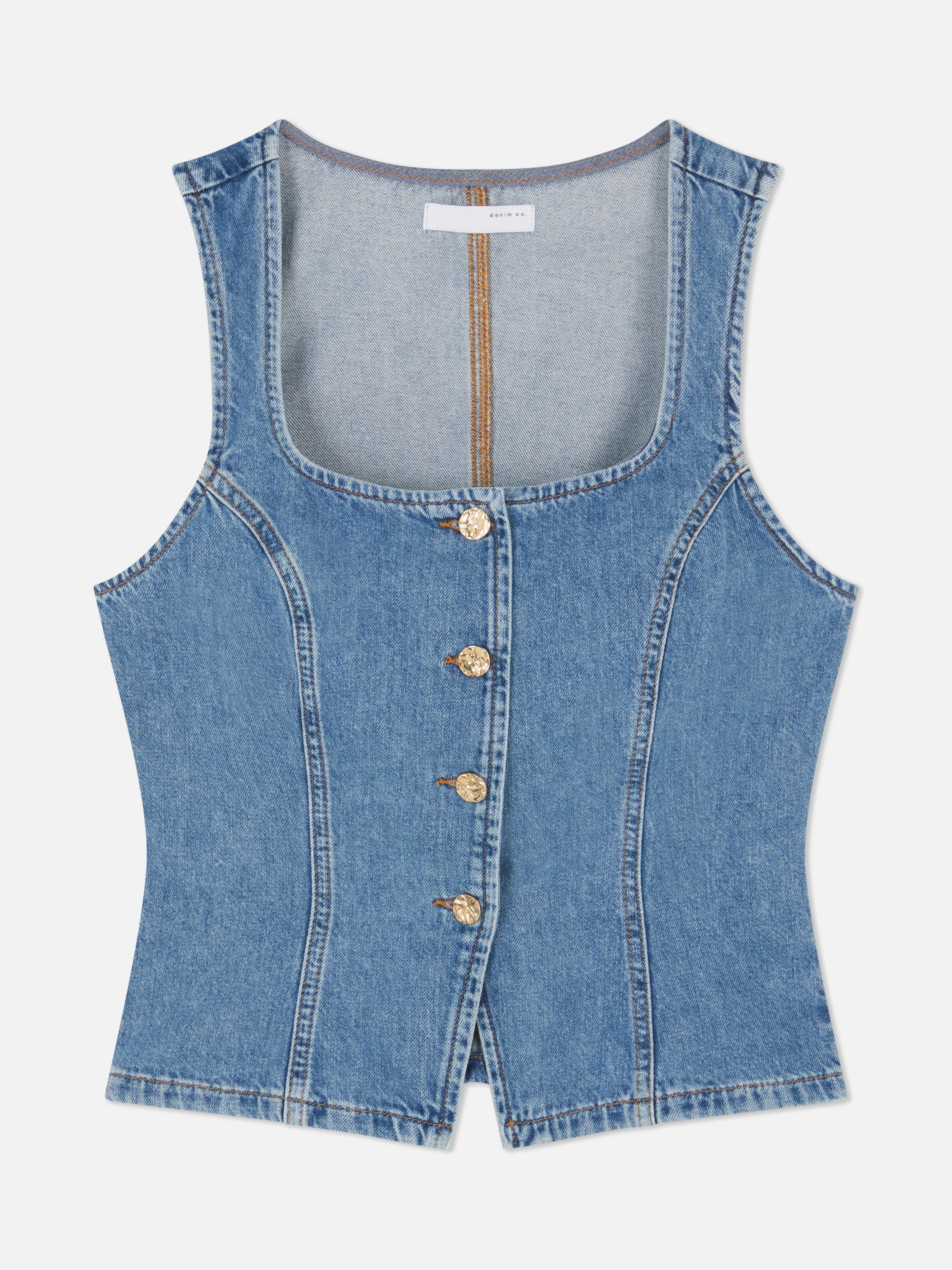 Square Neck Denim Waistcoat