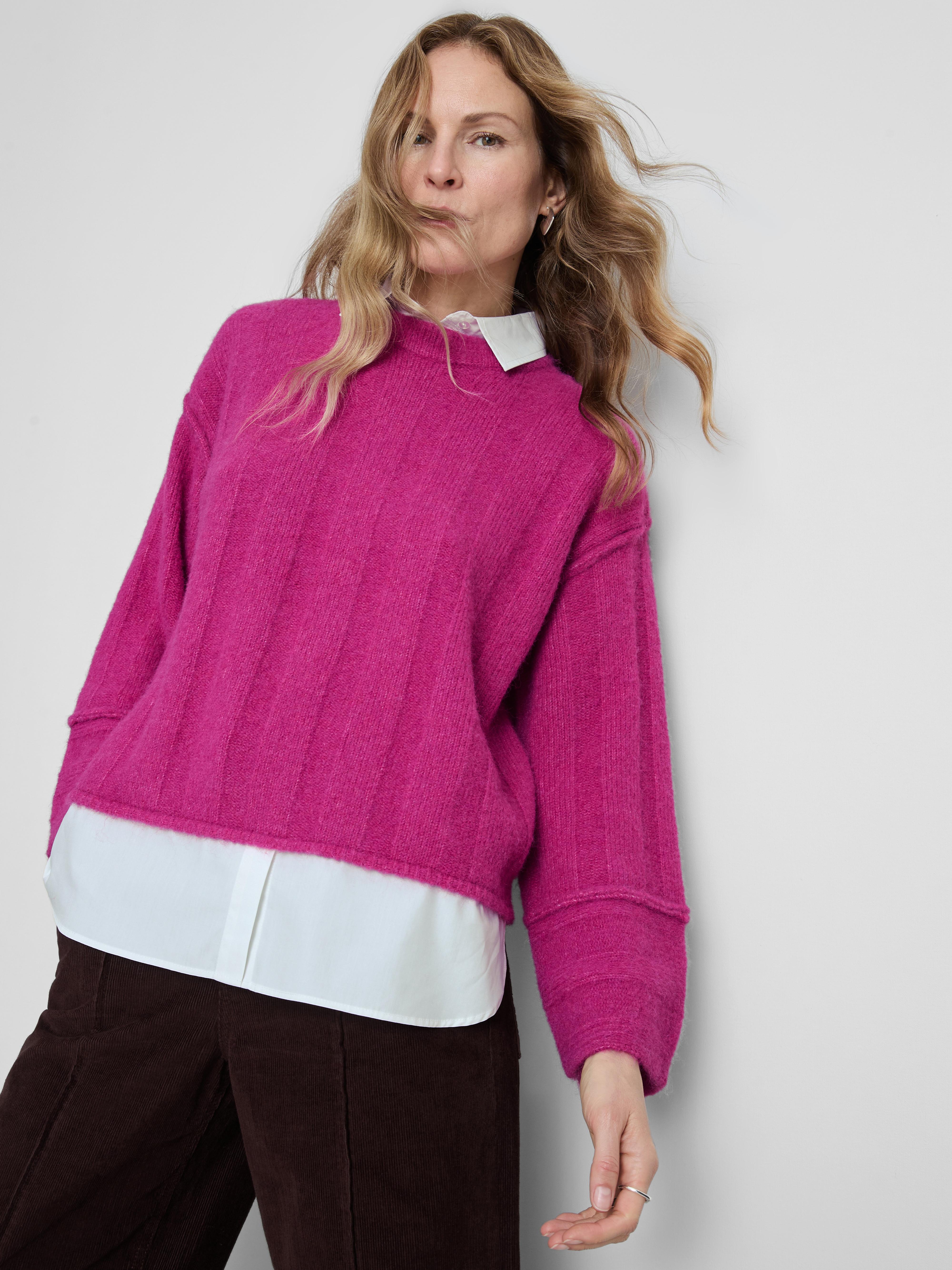 Women's Fuchsia 2 1 Layered Ribbed Sweate