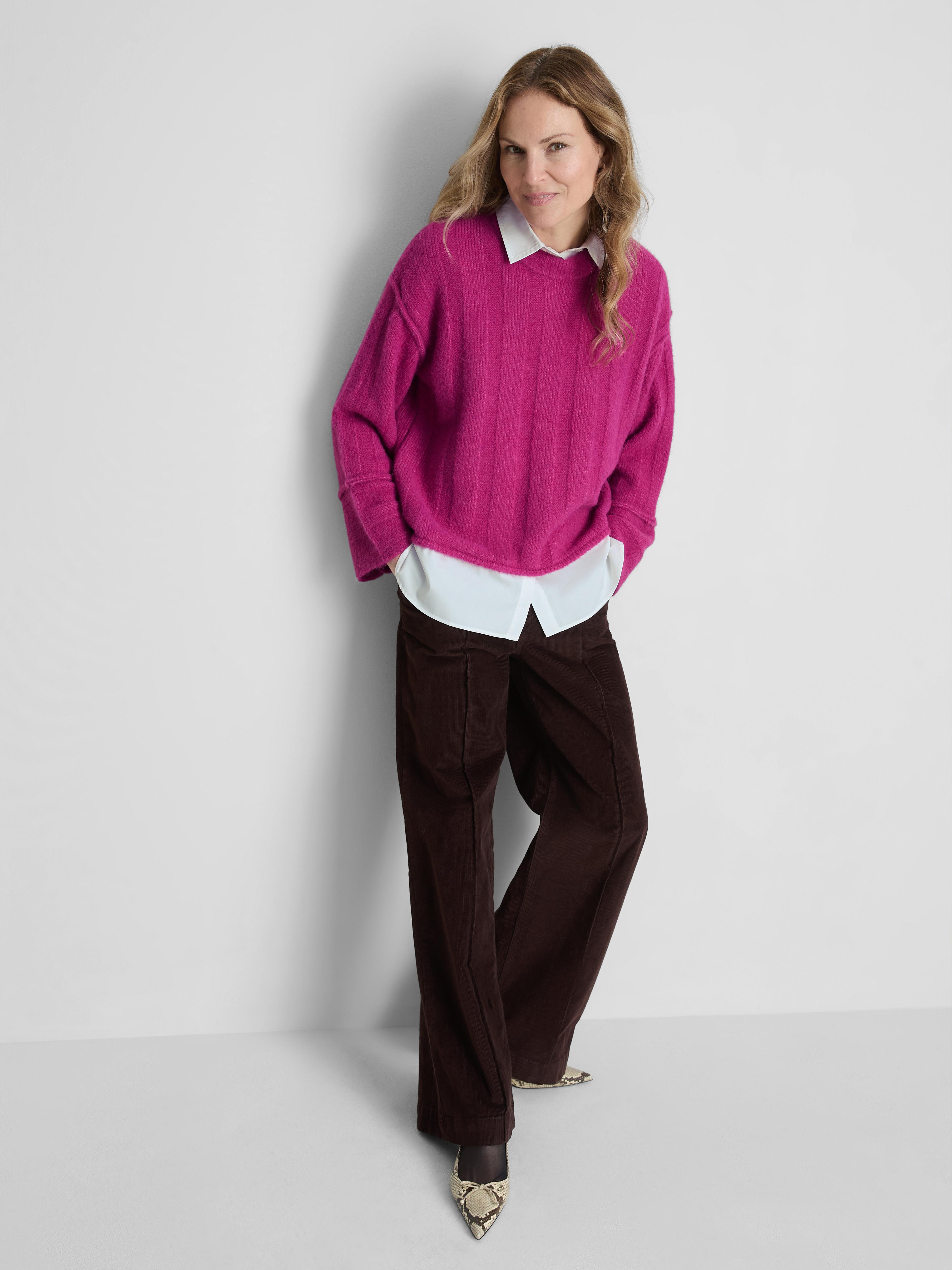 Women's Fuchsia 2 1 Layered Ribbed Sweate