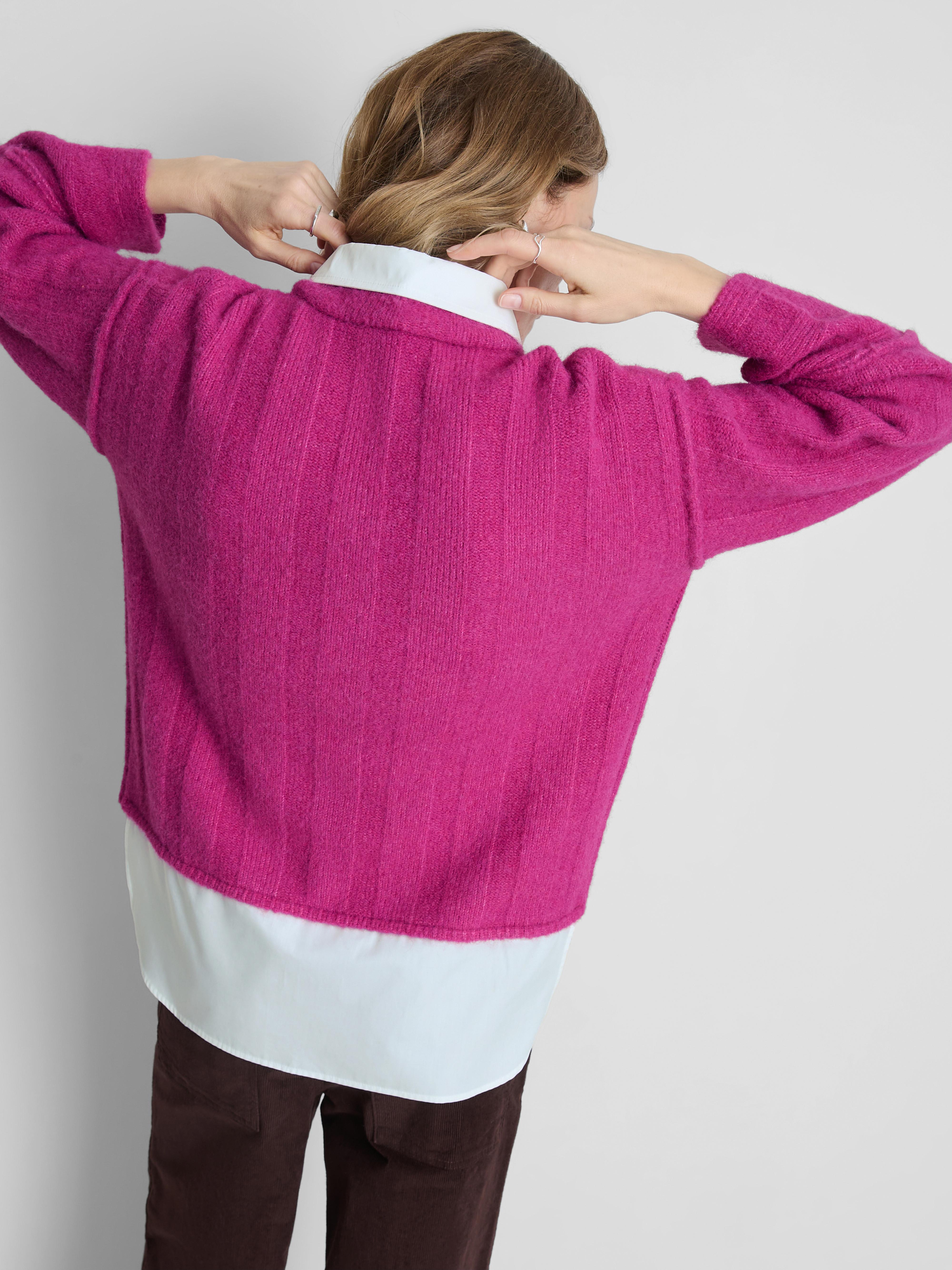 Women's Fuchsia 2 1 Layered Ribbed Sweate