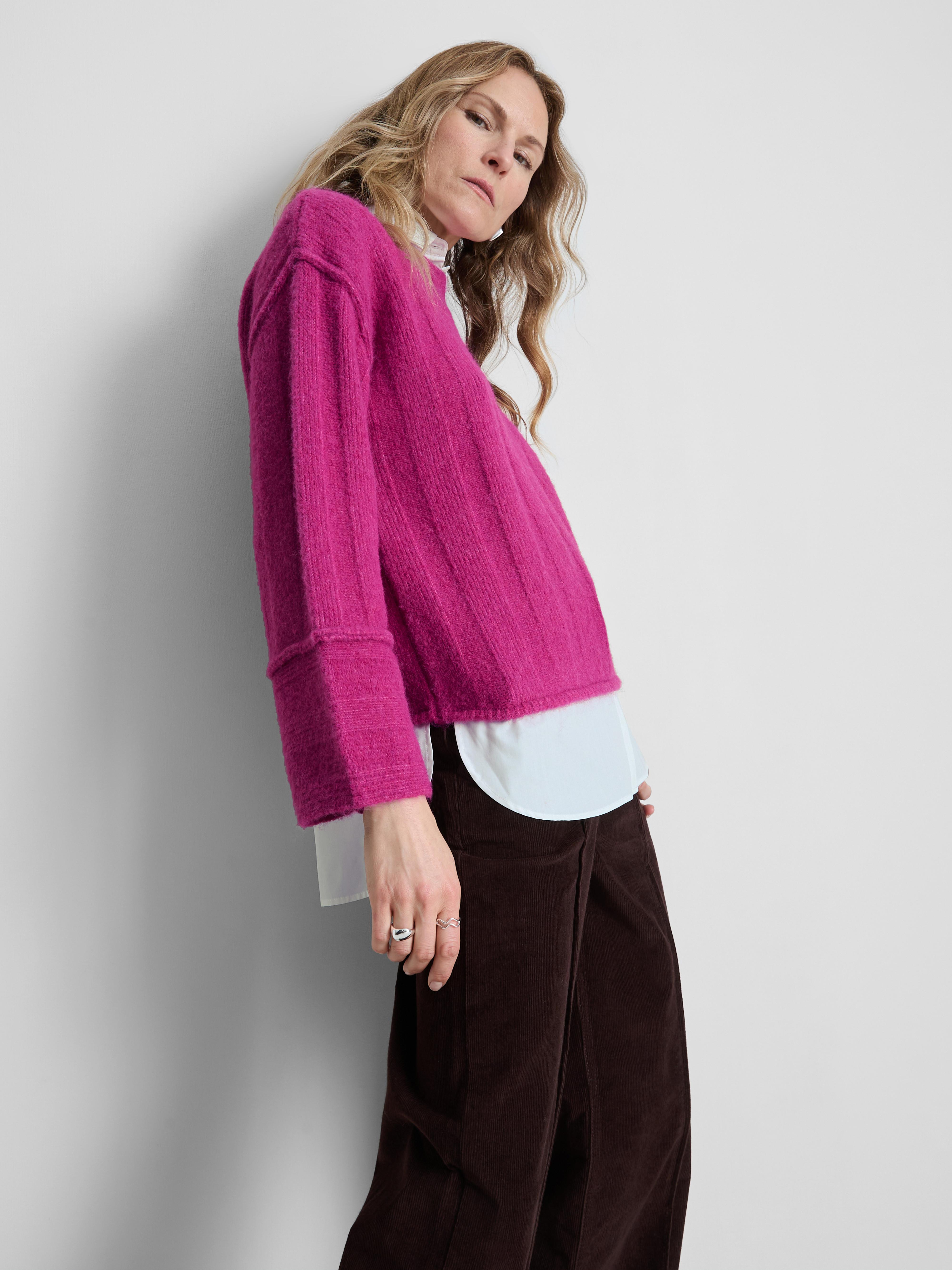 Women's Fuchsia 2 1 Layered Ribbed Sweate