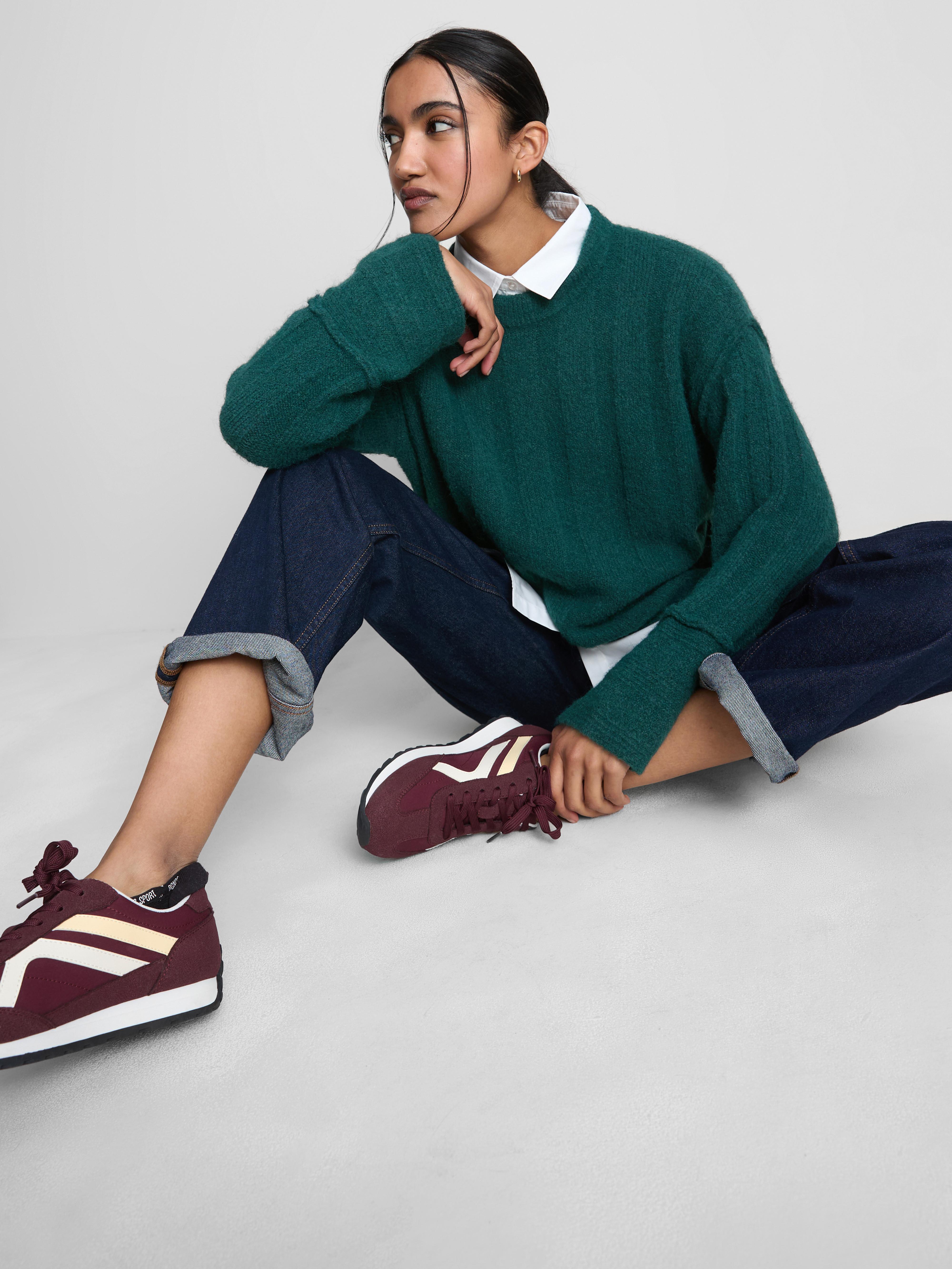 Gerippter 2-in-1-Pullover im Lagenlook Dunkelgrün