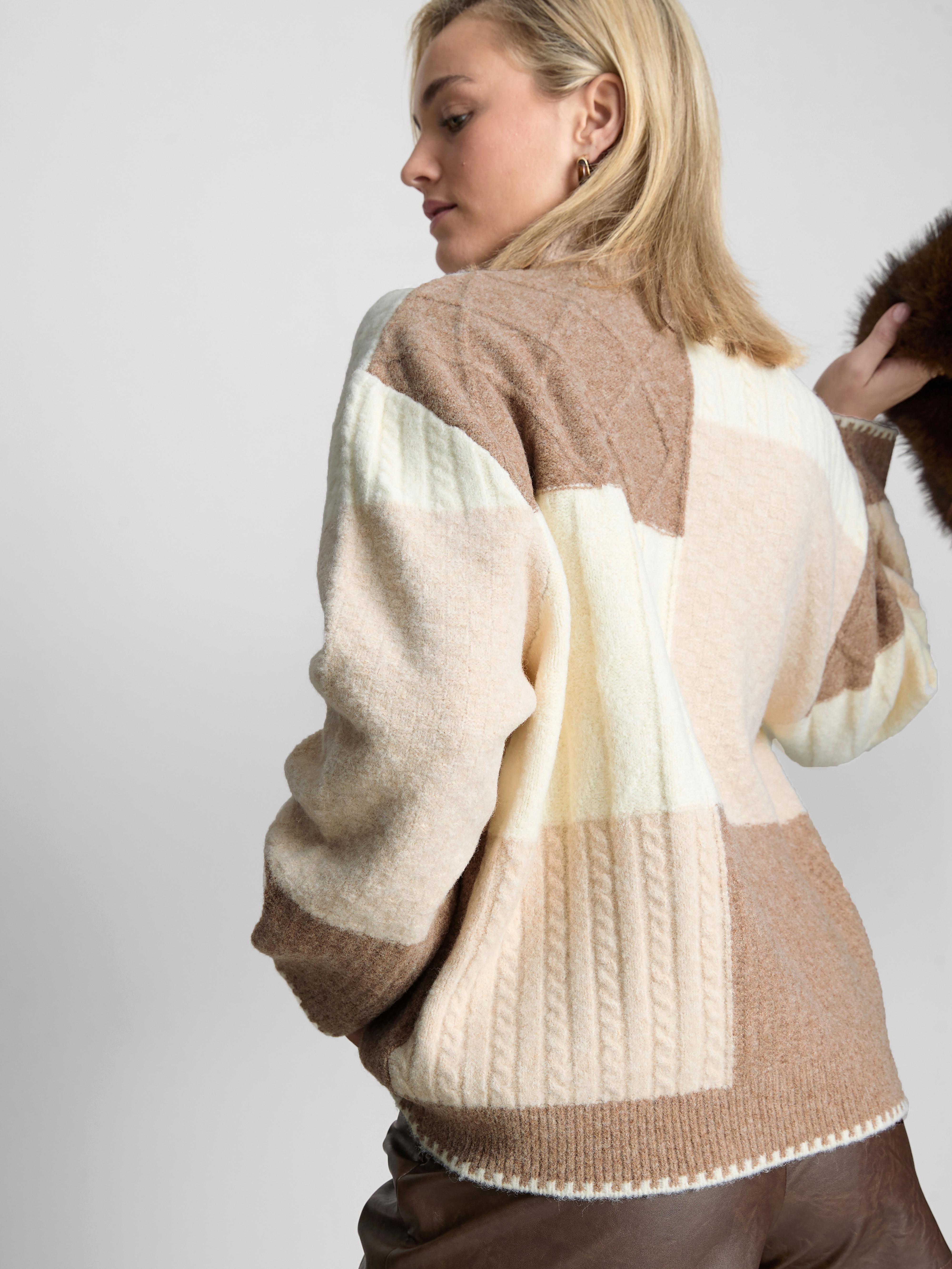 High Neck Patchwork Cable Jumper