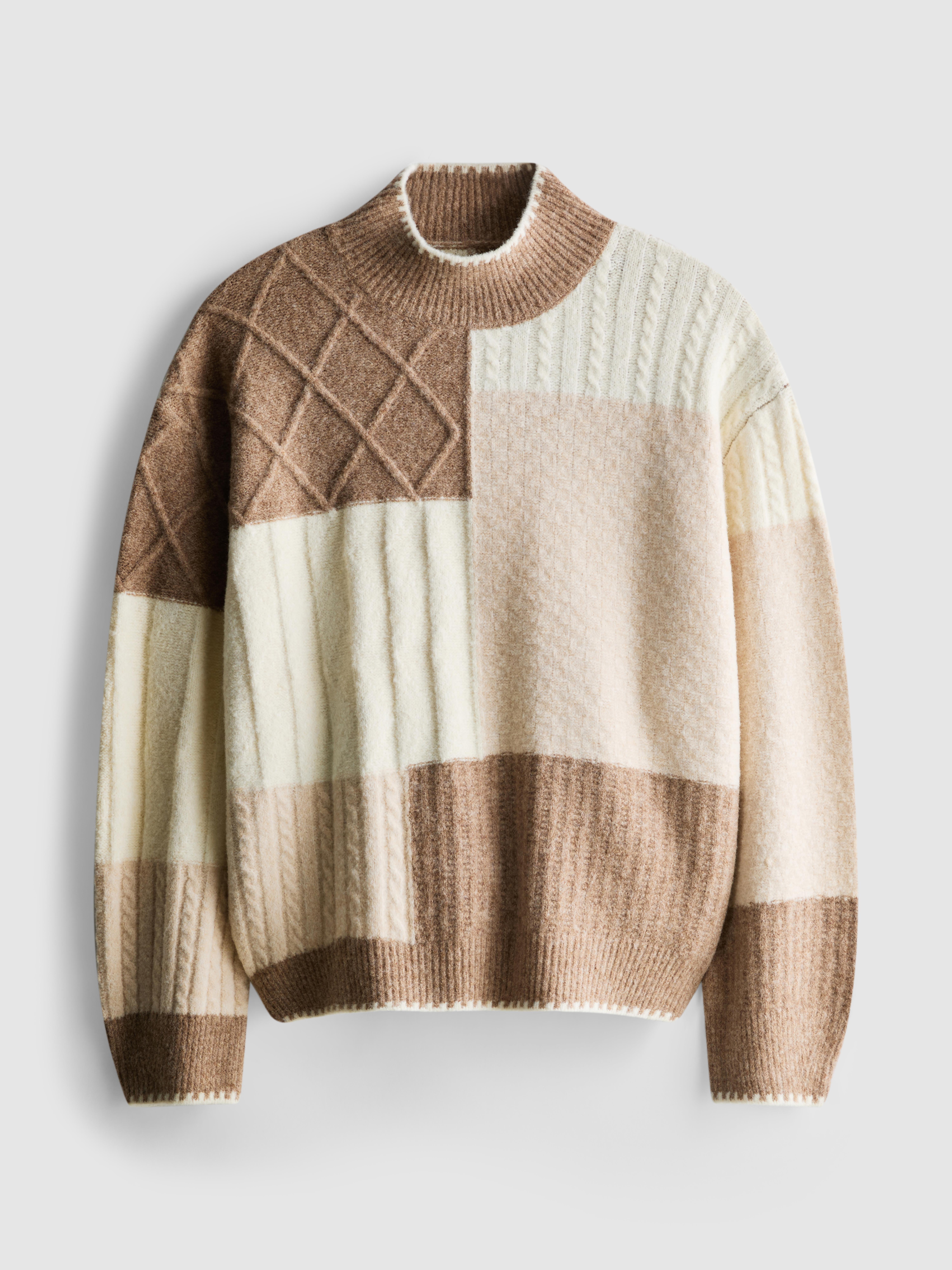 High Neck Patchwork Cable Jumper
