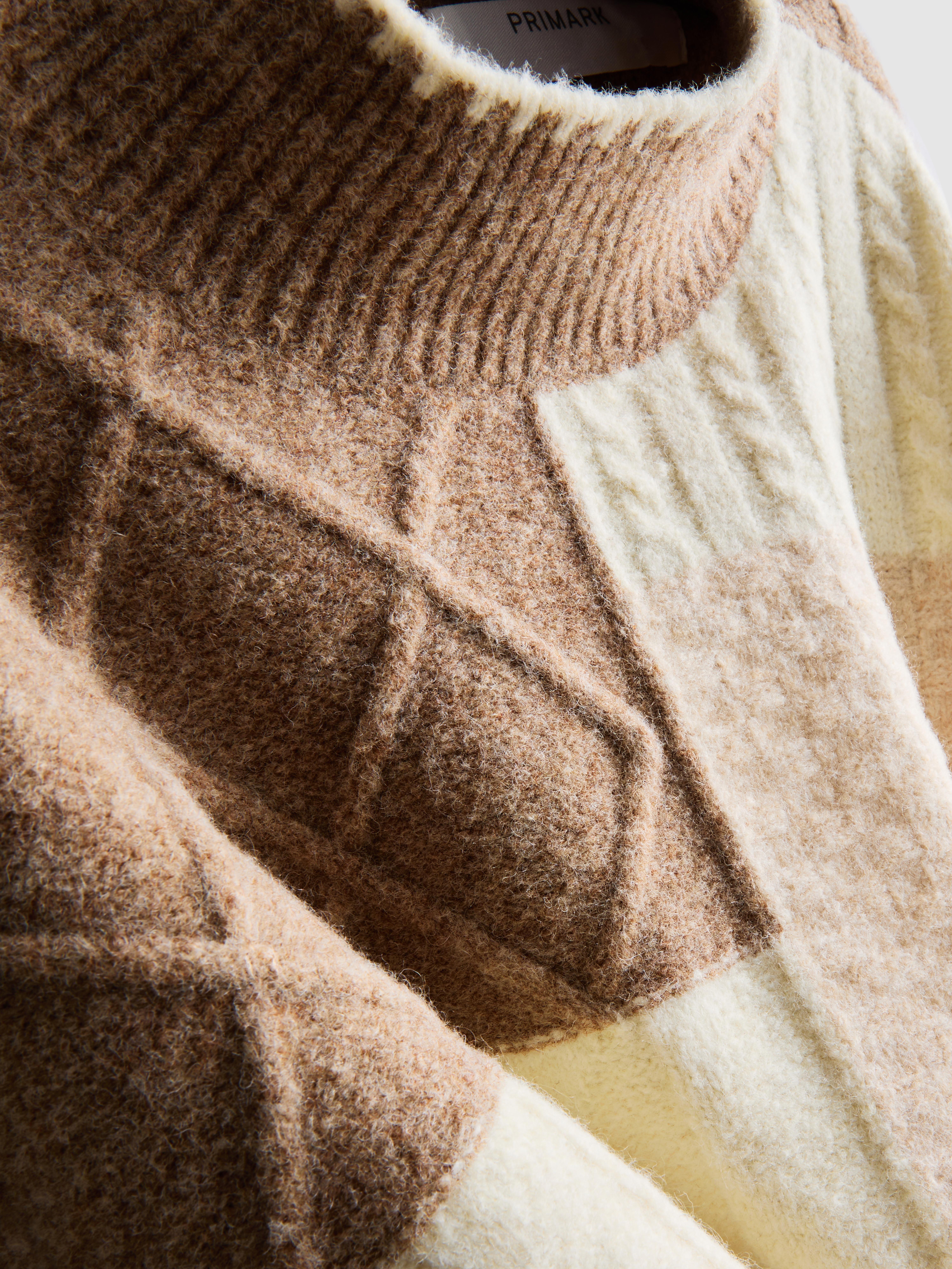 High Neck Patchwork Cable Jumper