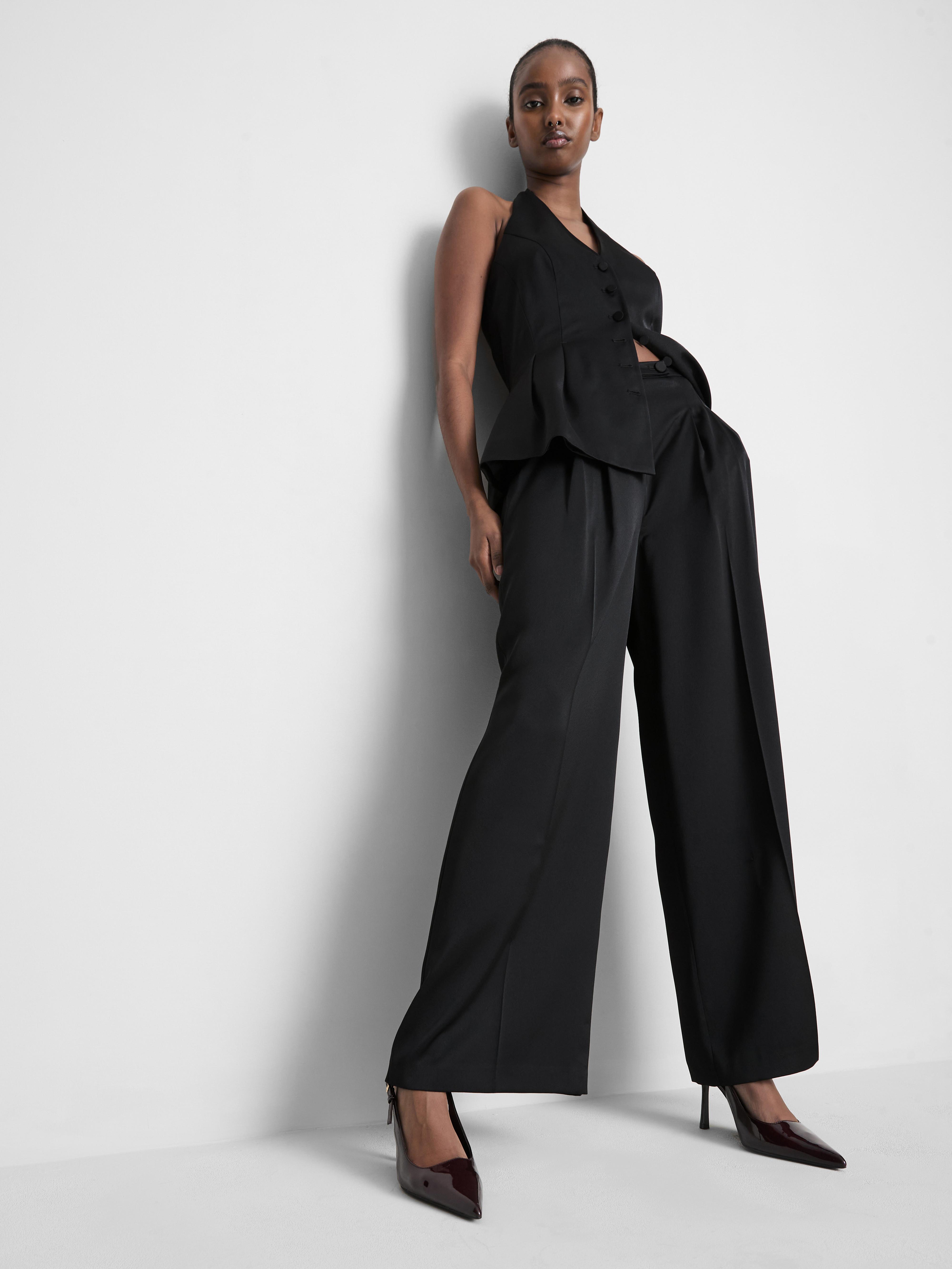 Satin Pleated Wide Leg Trousers