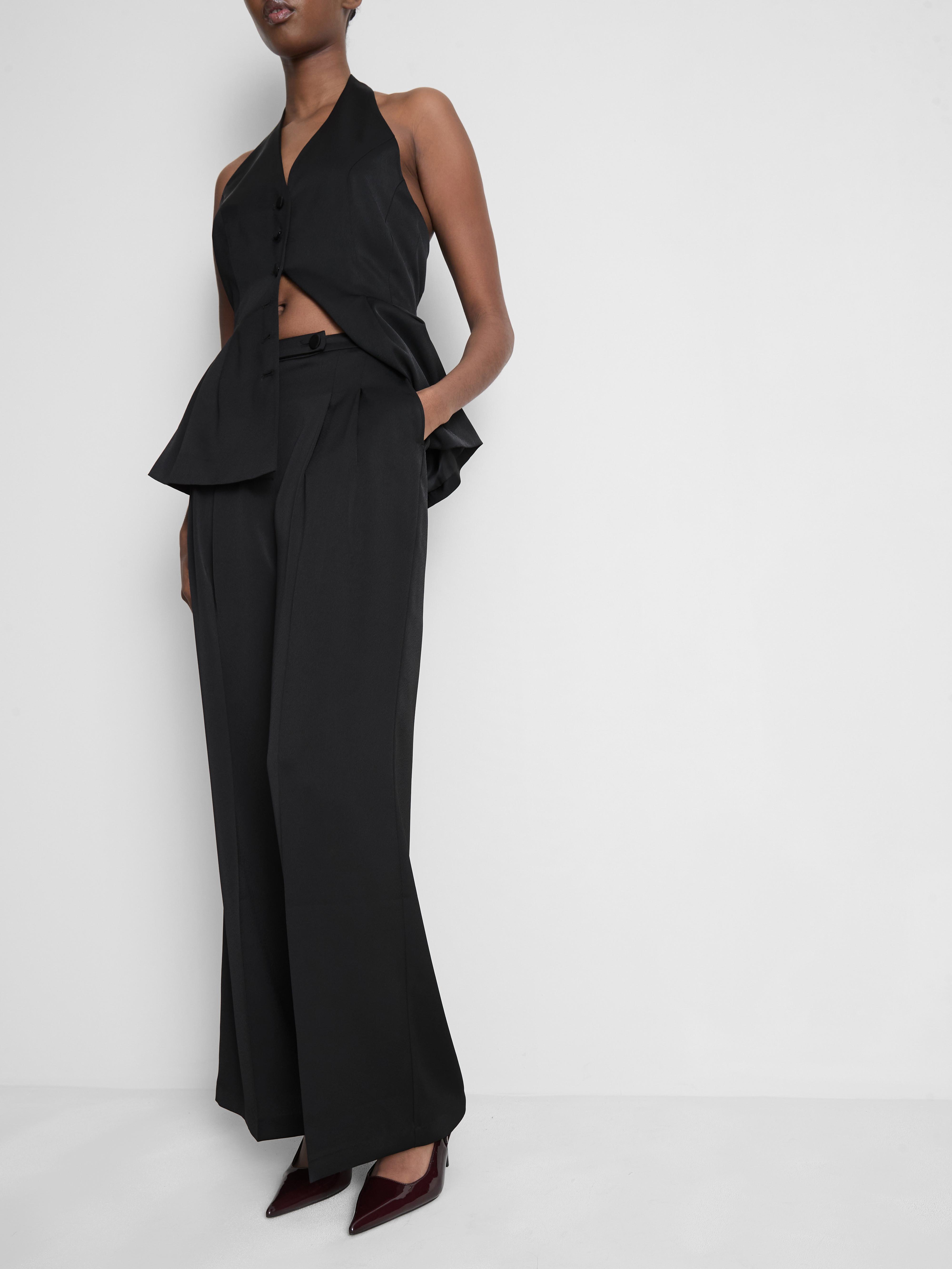 Satin Pleated Wide Leg Trousers
