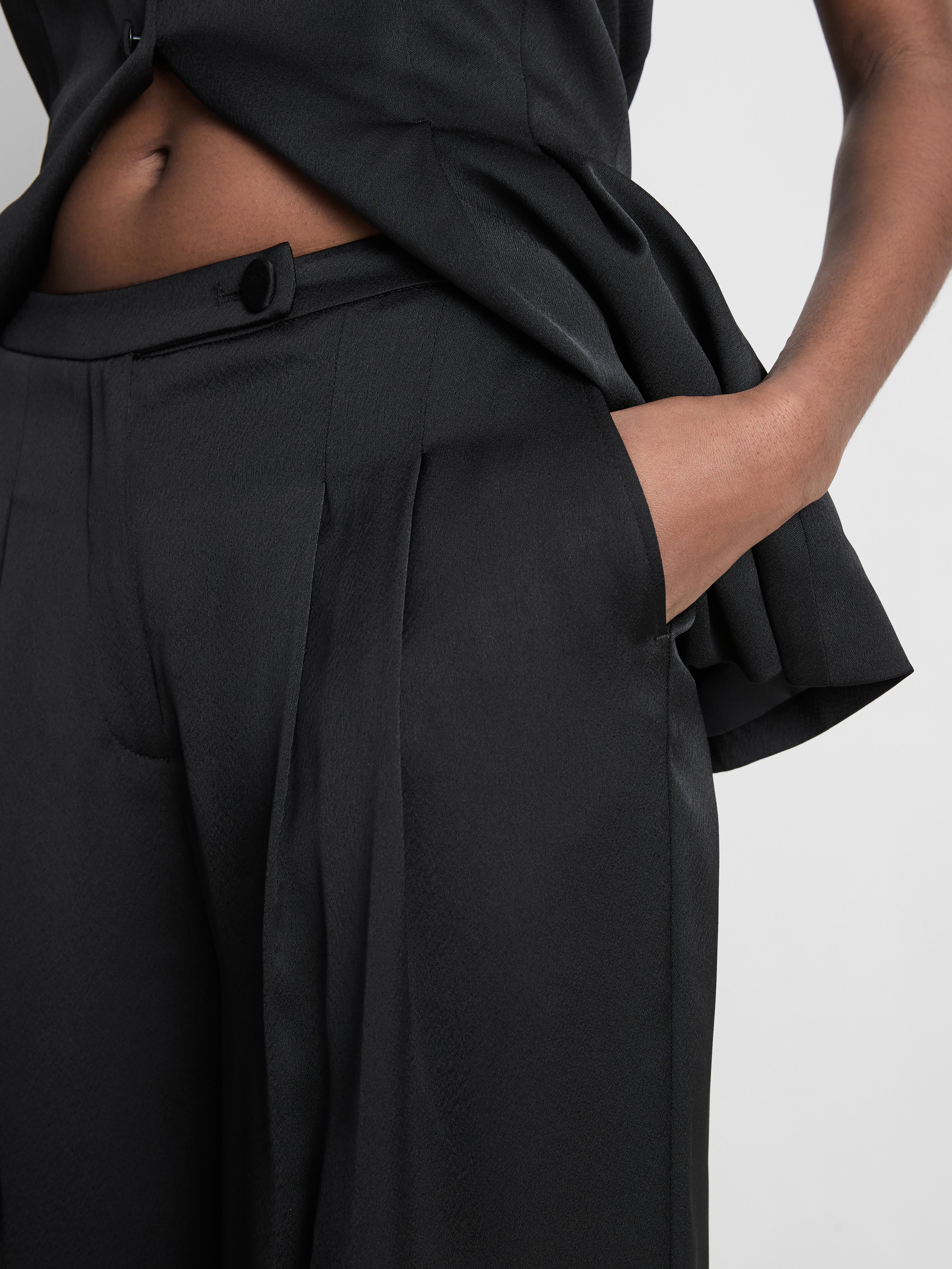 Satin Pleated Wide Leg Trousers