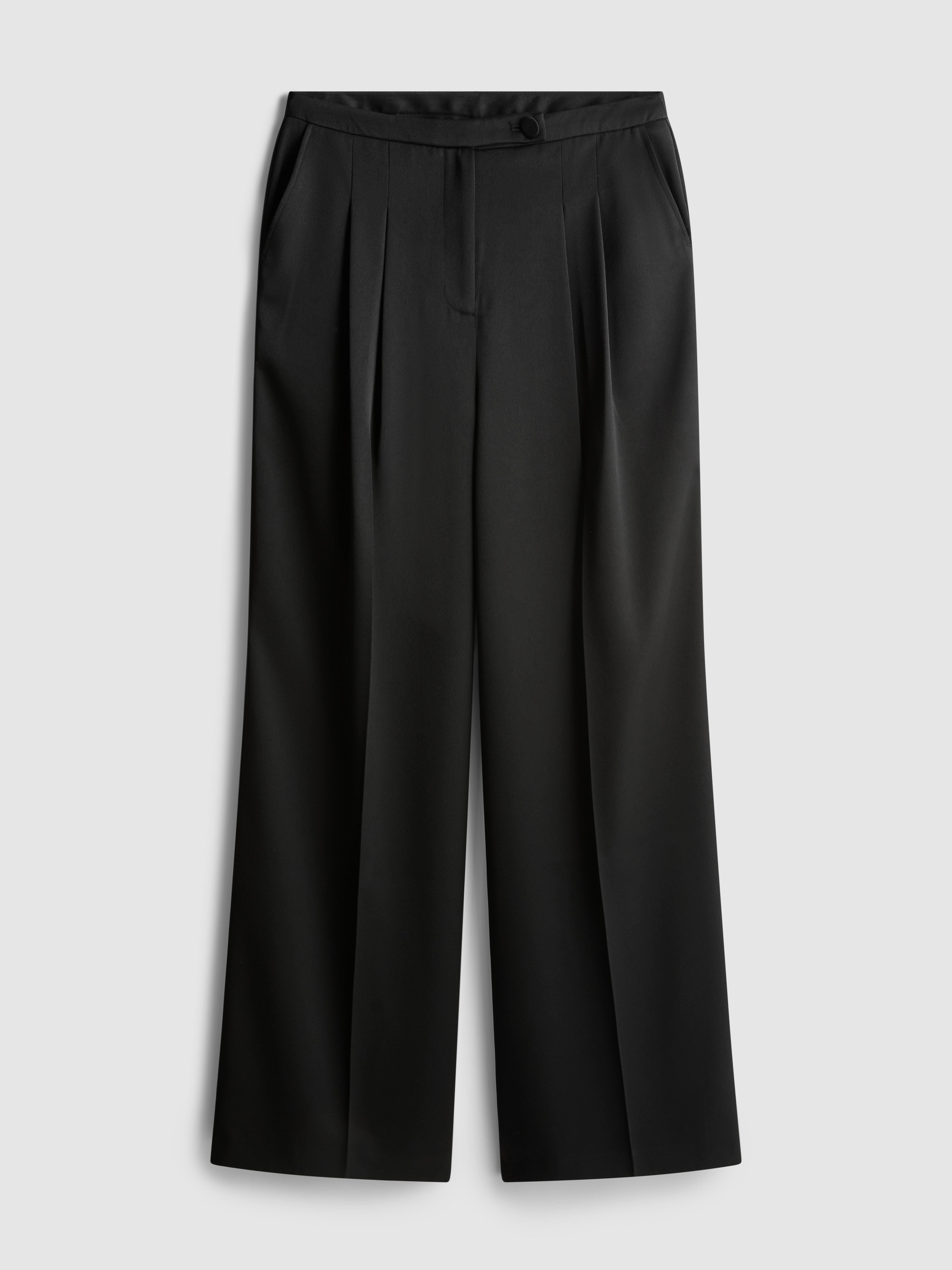 Satin Pleated Wide Leg Trousers