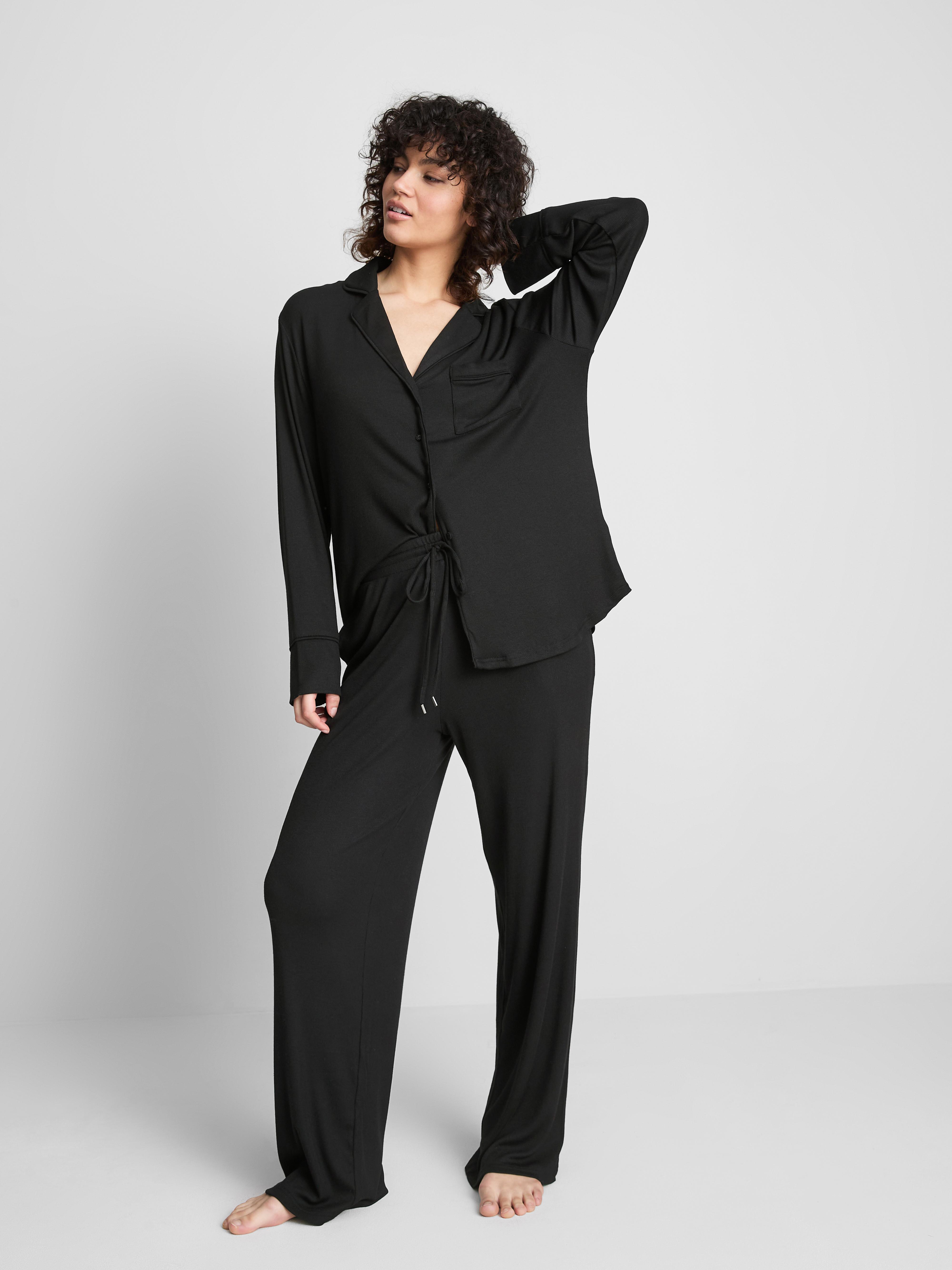 Women's Black Ribbed Pajama Top