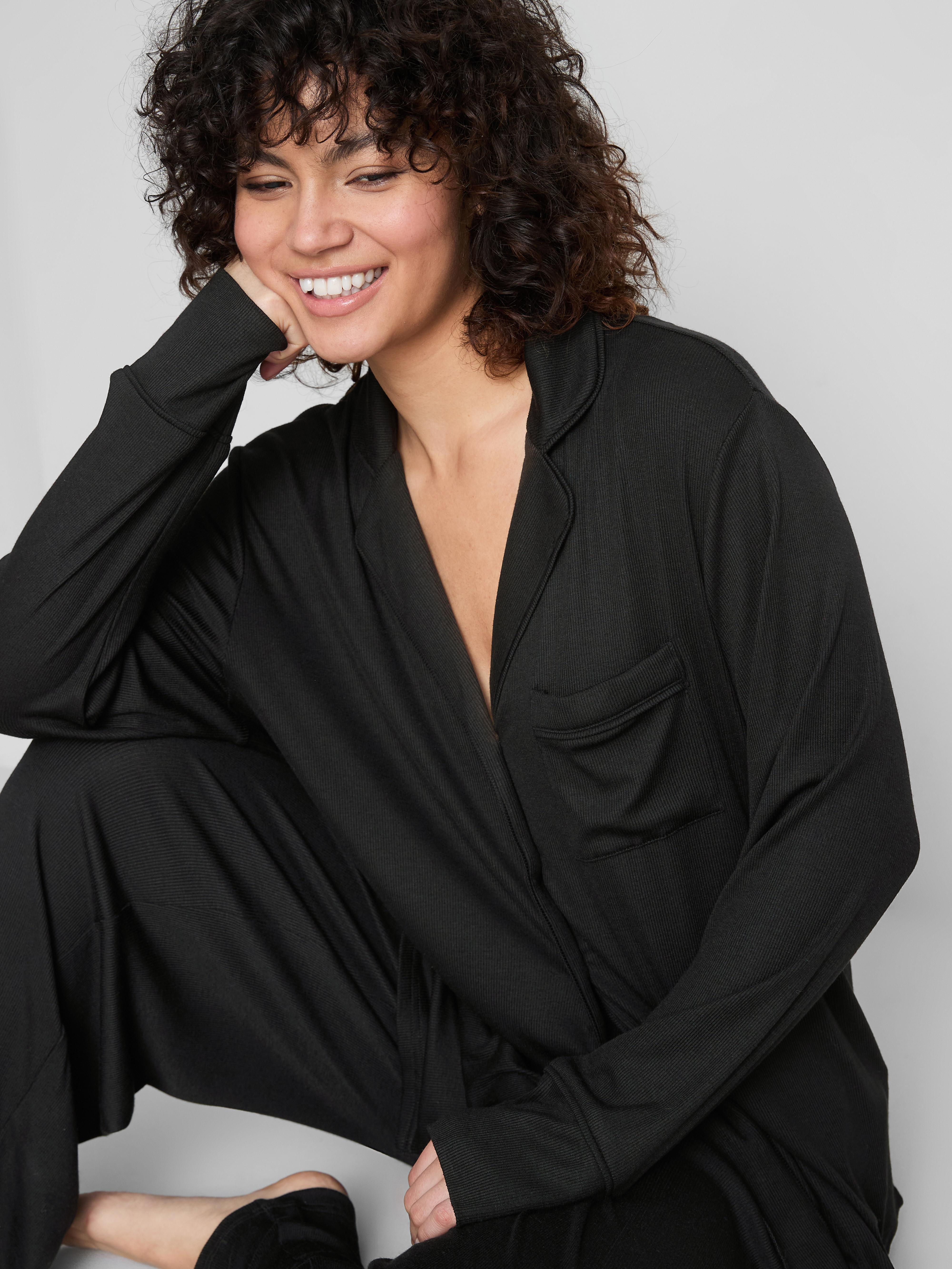 Women's Black Ribbed Pajama Top