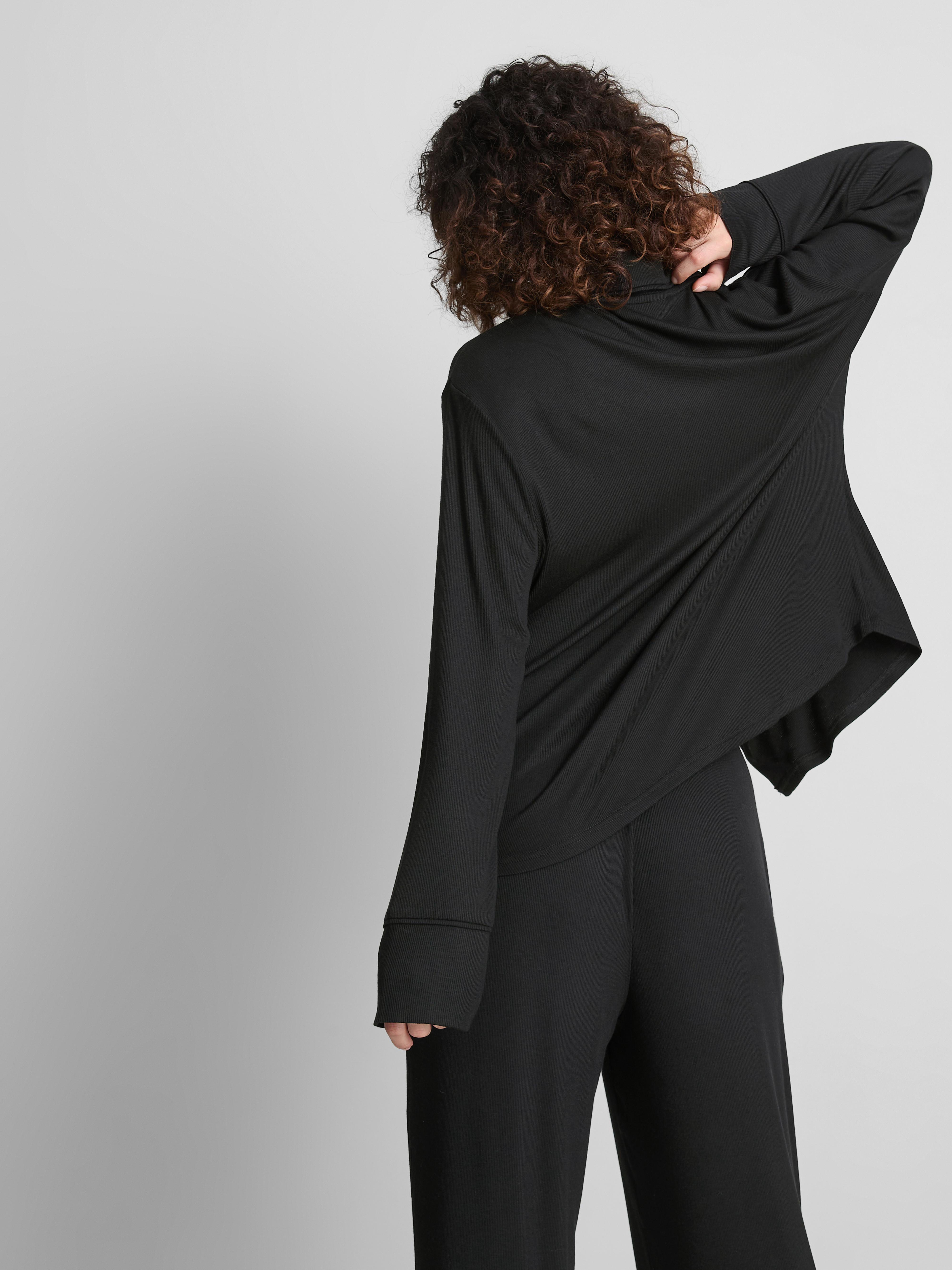 Women's Black Ribbed Pajama Top