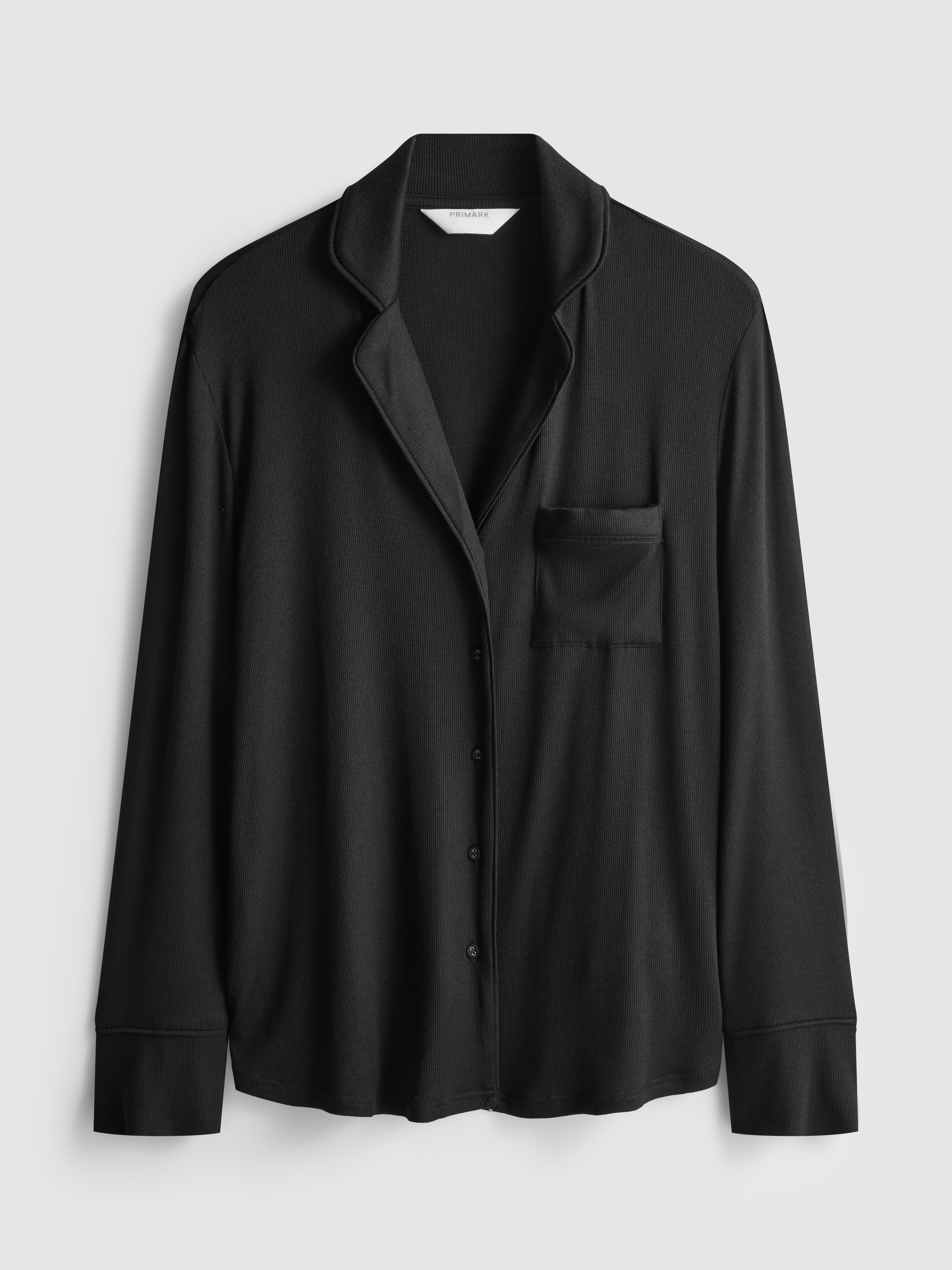 Women's Black Ribbed Pajama Top