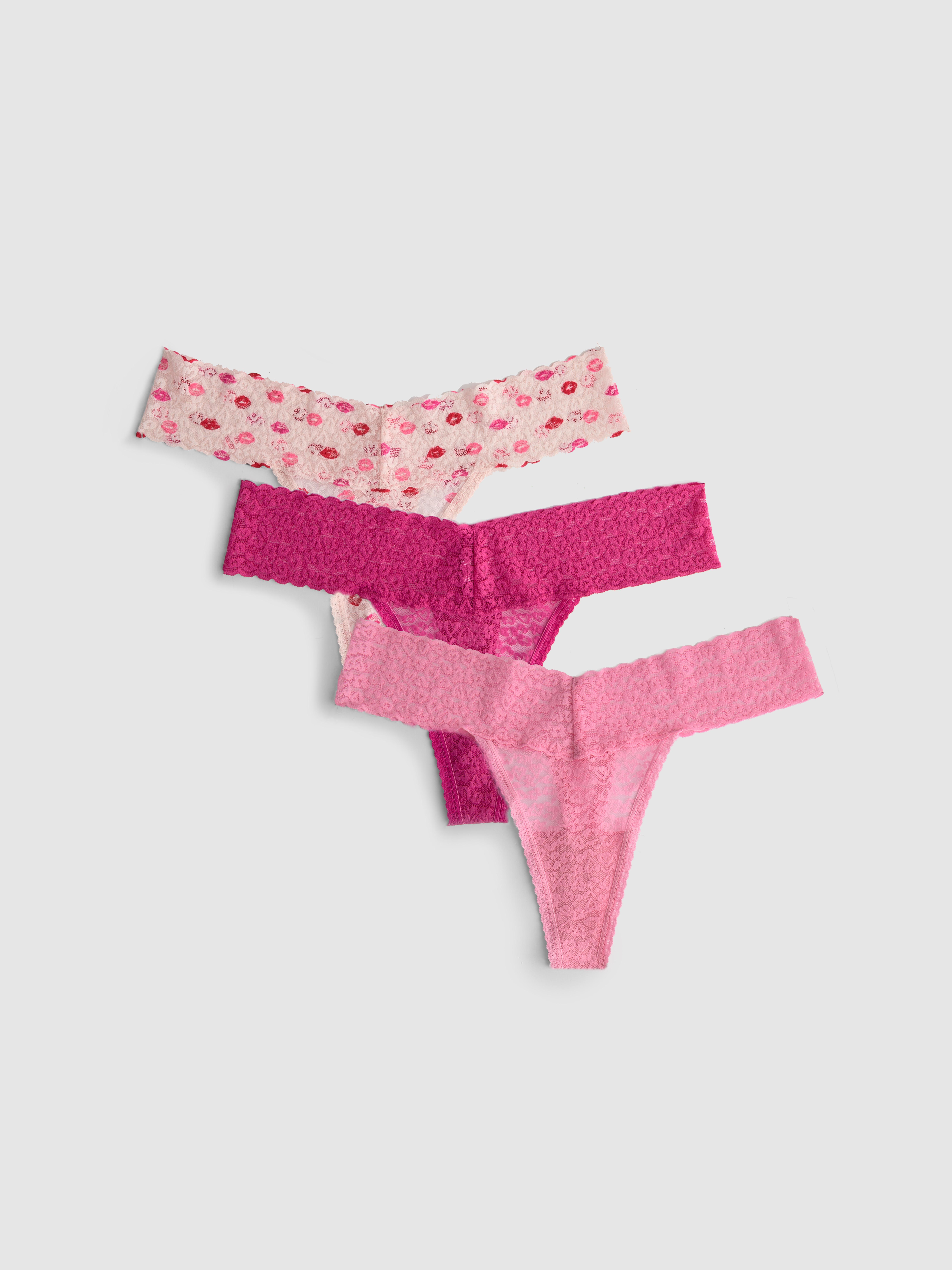 Women's Pink 3-Pack Lace Thongs