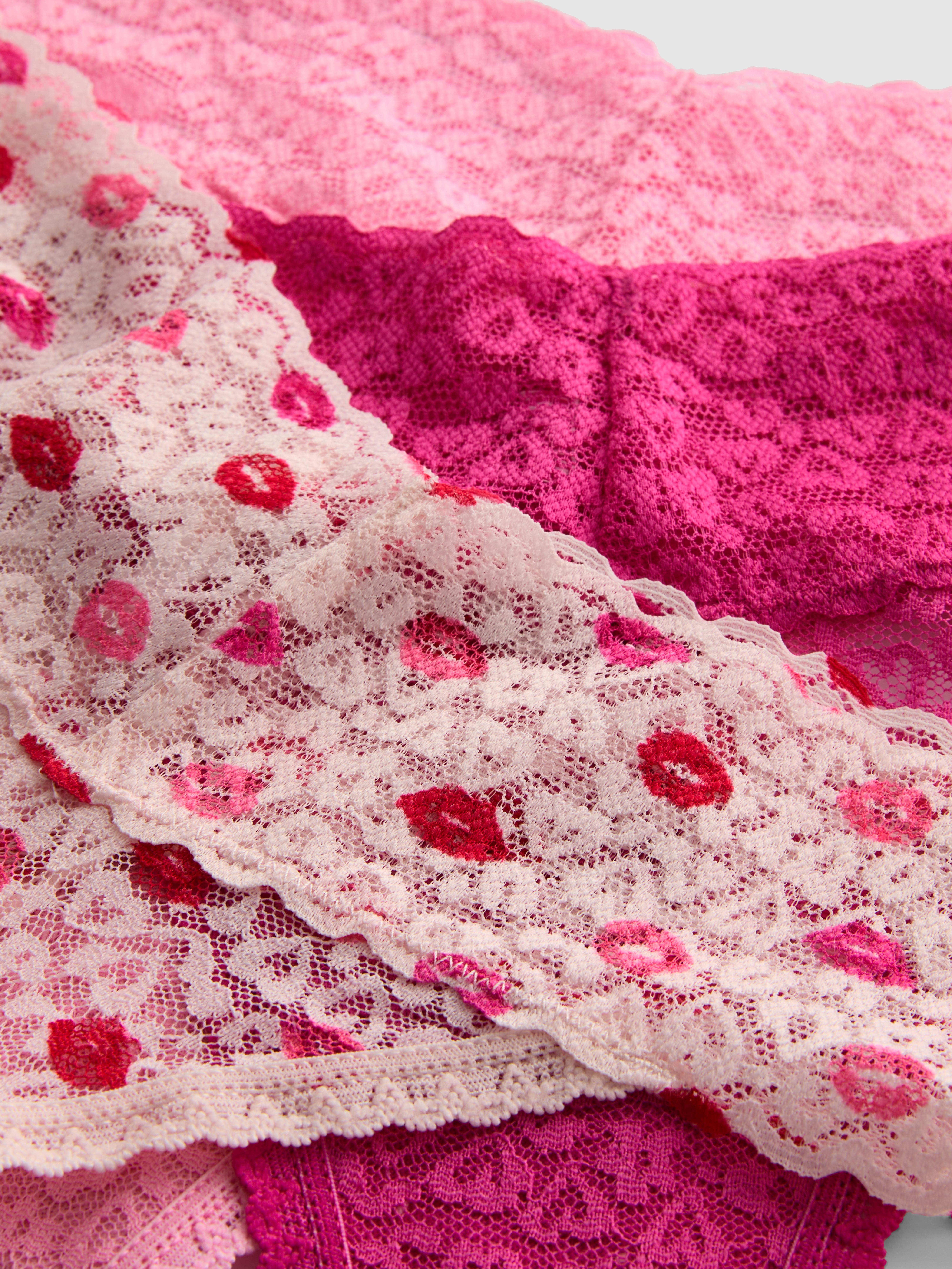 Women's Pink 3-Pack Lace Thongs