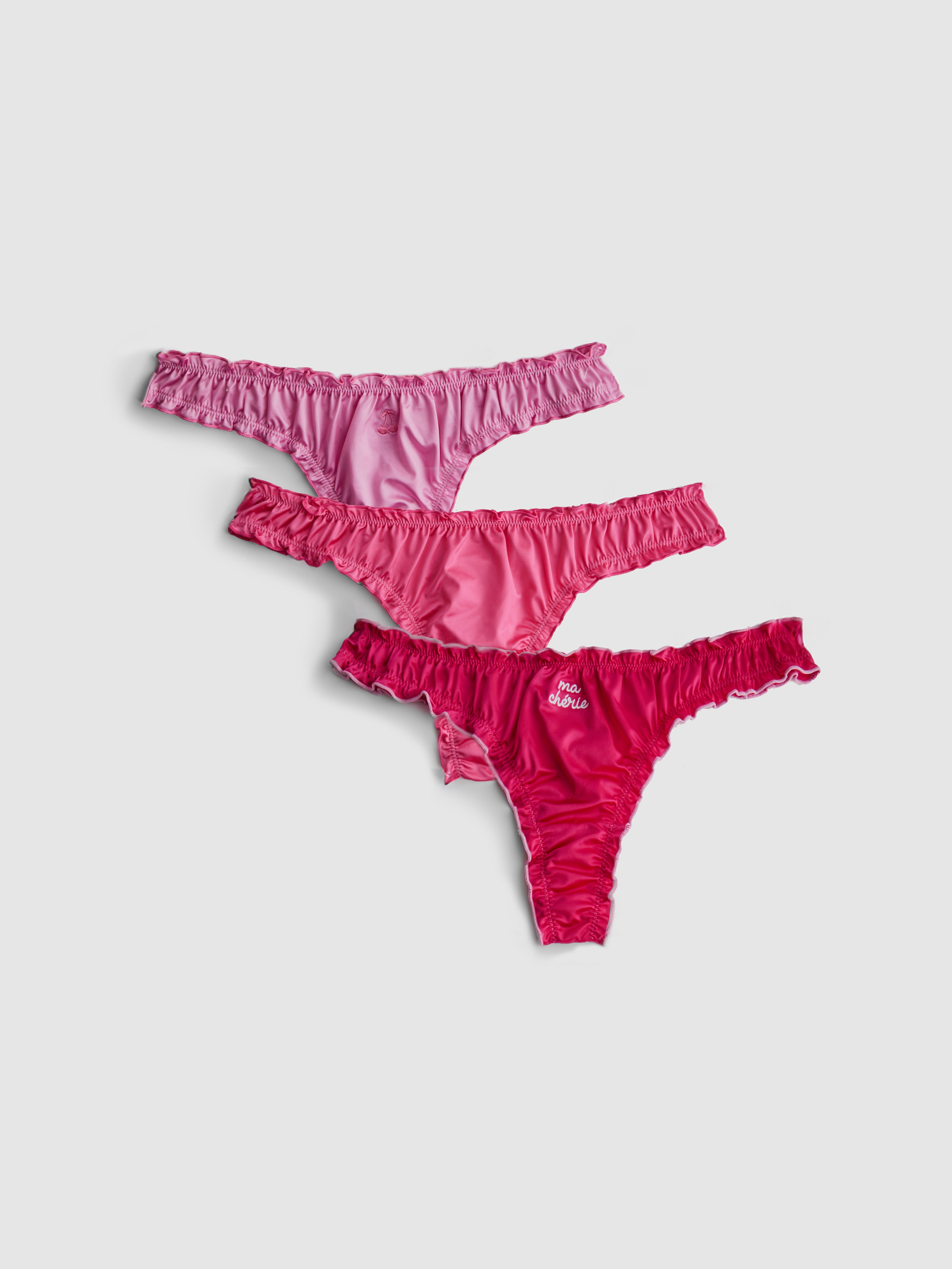 3pk Satin Ruffle Thongs