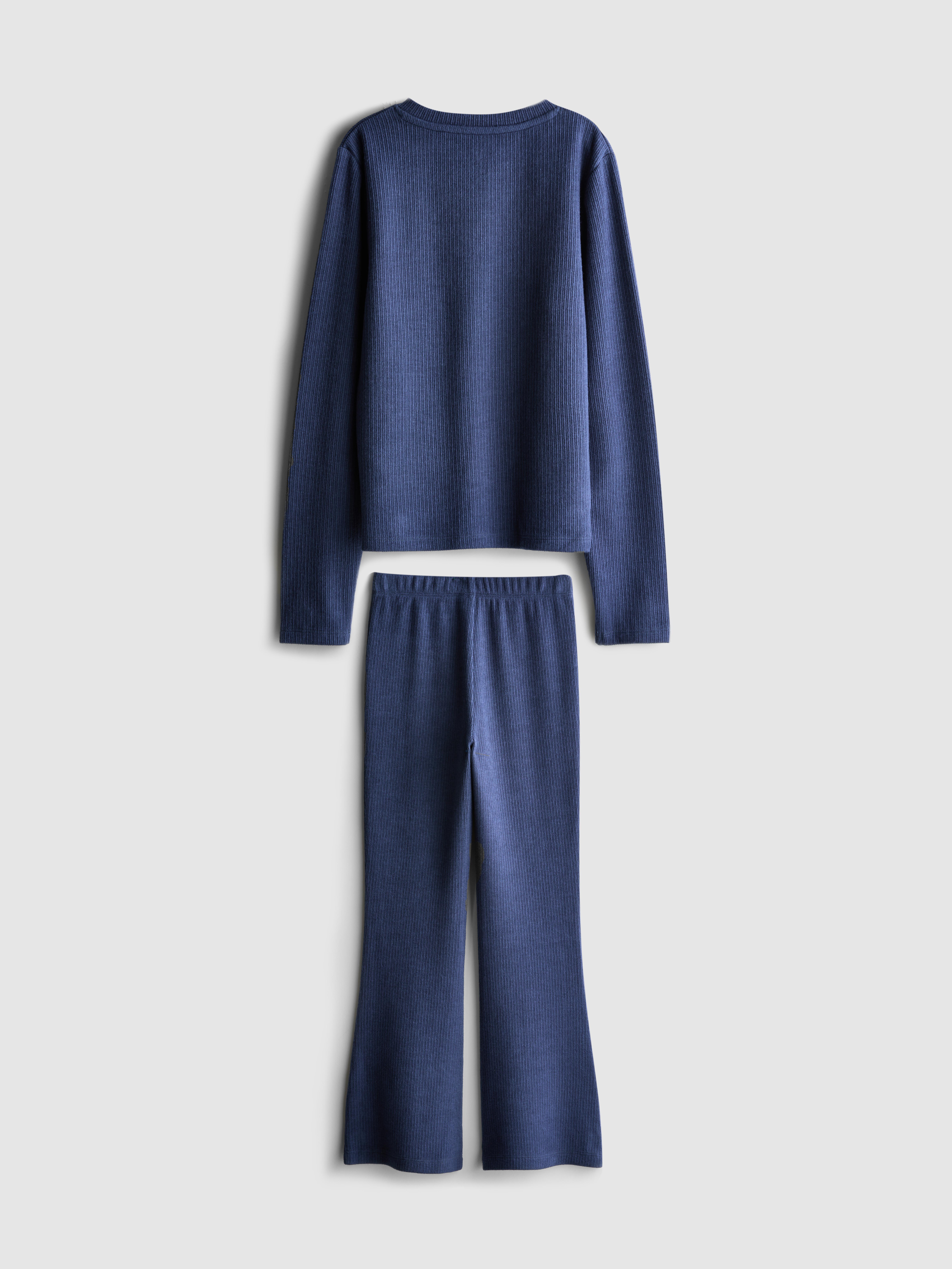 Girls Blue 7-15yrs | Ribbed Cardigan and Flare Leggings Set
