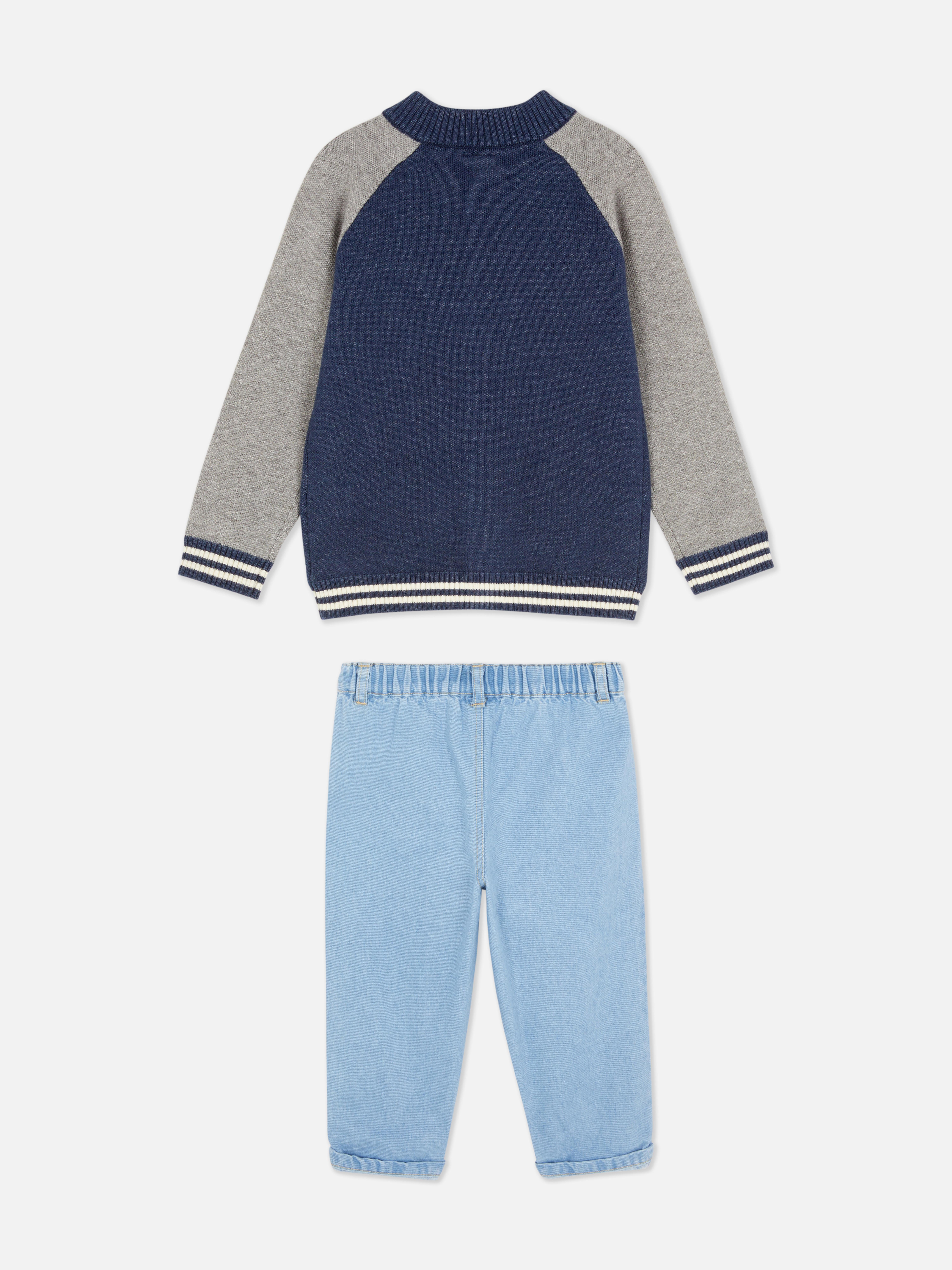 Baby Boys Gray Heather 0-36mths | Disney’s Mickey Mouse Knit Varsity Jacket and Jeans Set