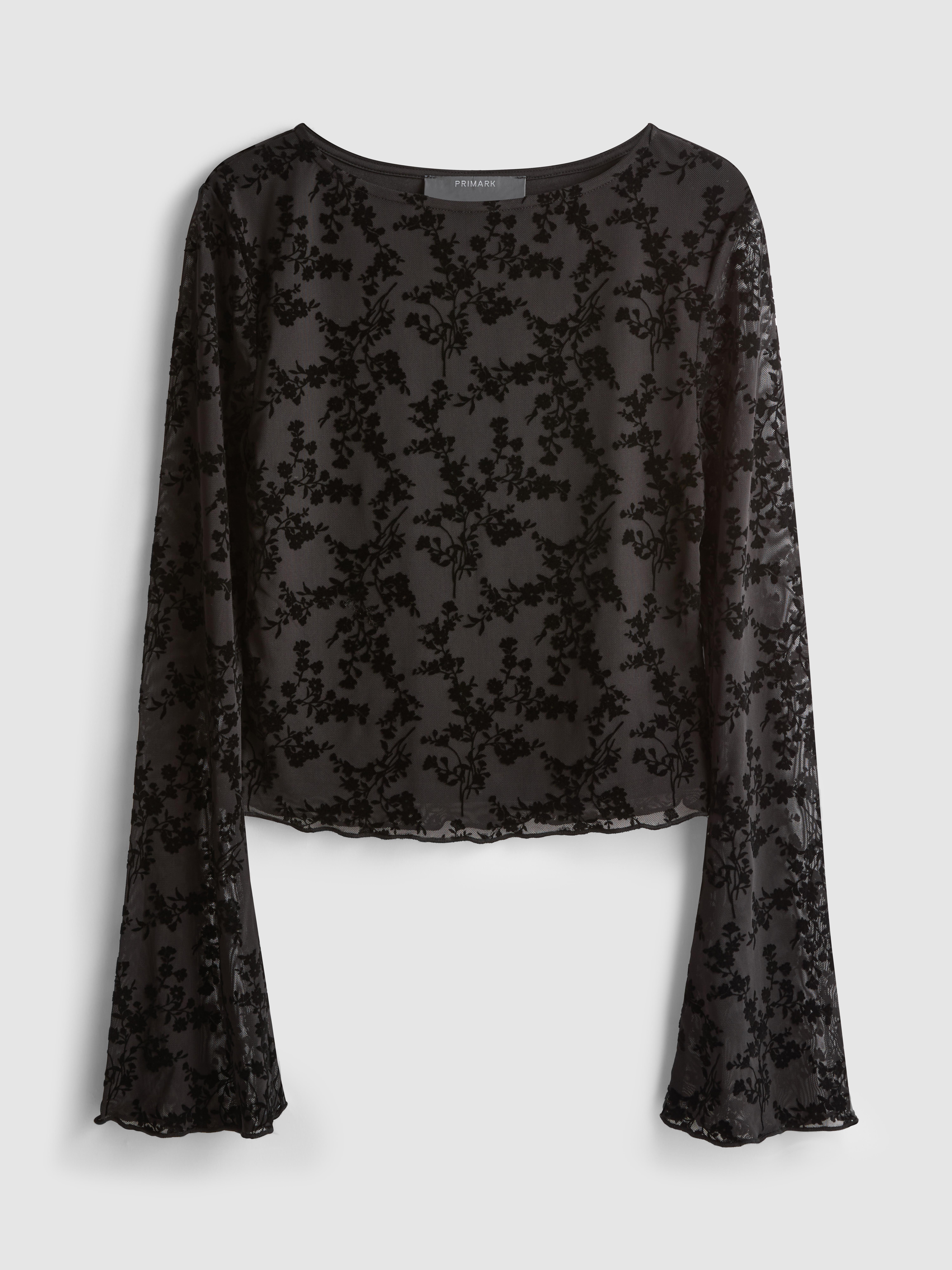 Top de manga larga en devoré floral