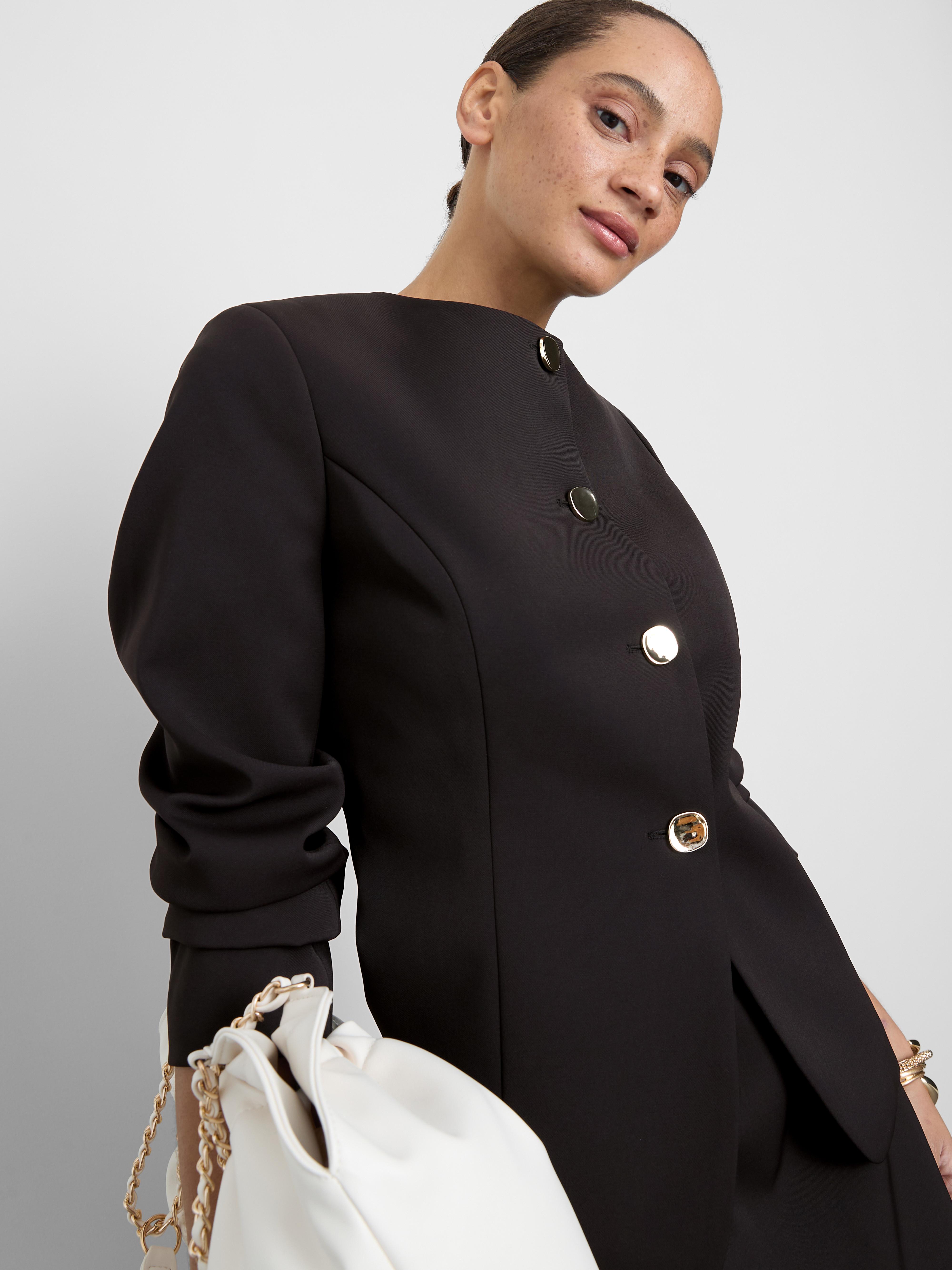 Collarless Split Hem Blazer