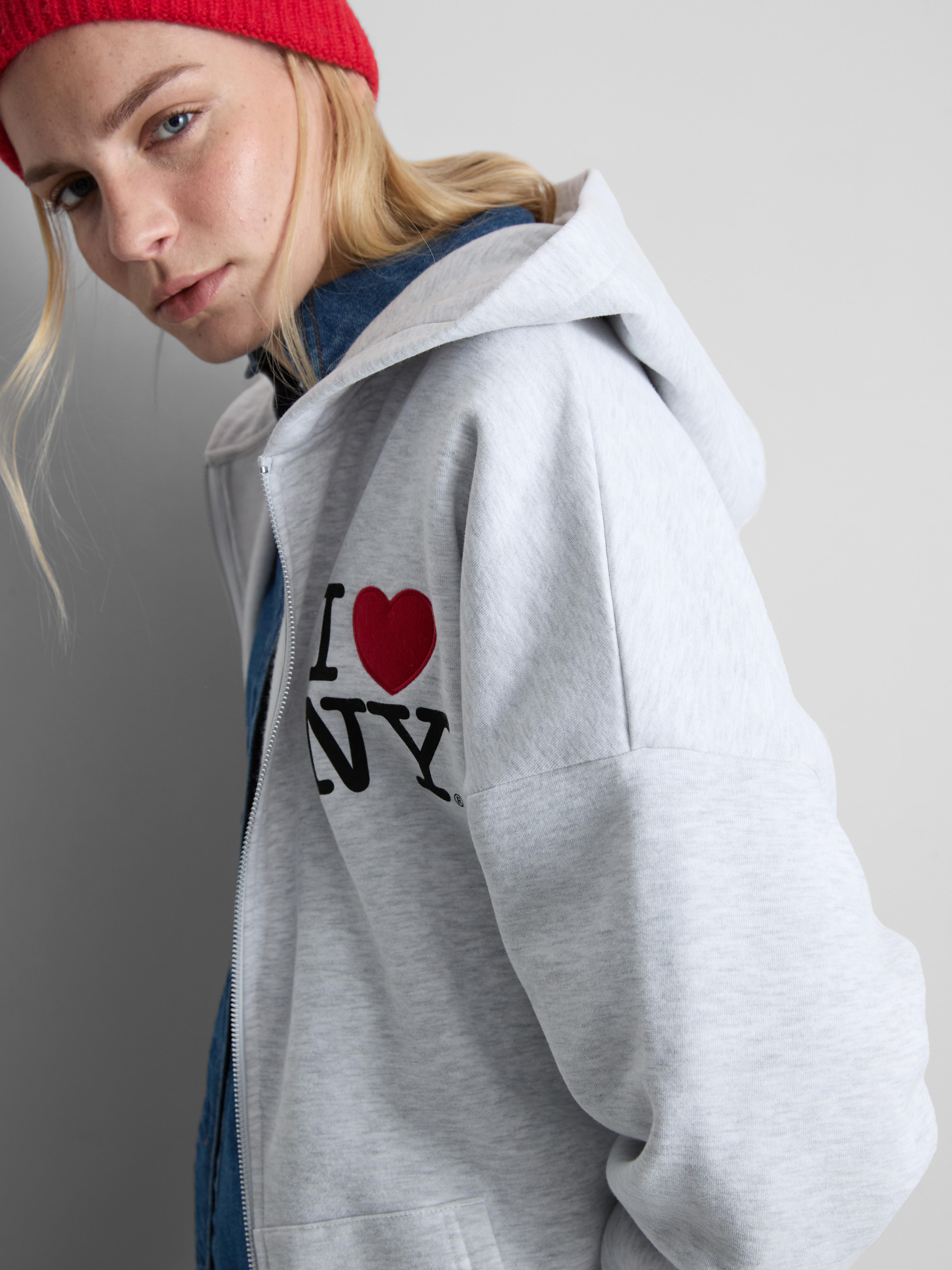 Women's Gray I Love NY Oversized Zip-Up Hoodie