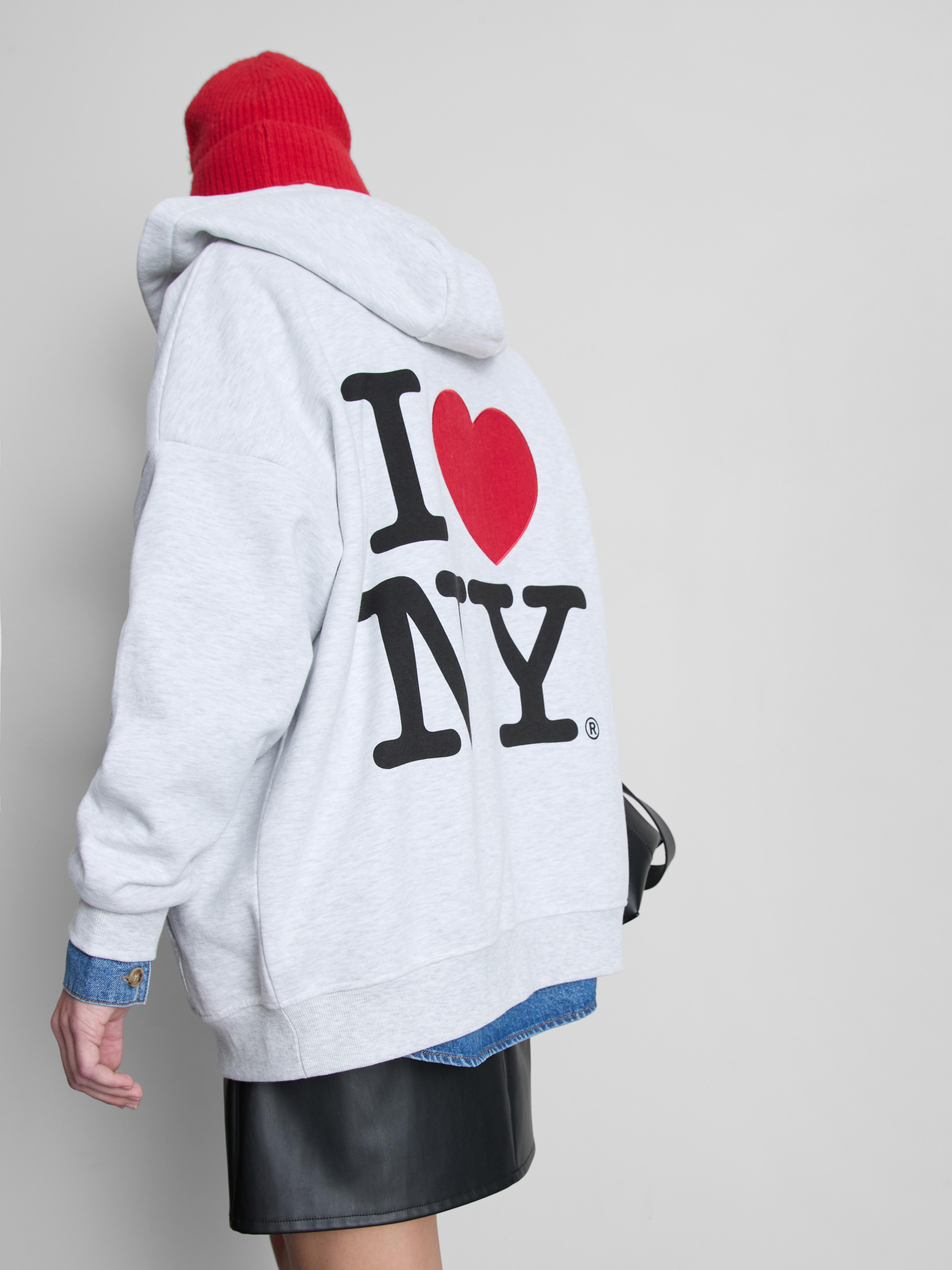 Women's Gray I Love NY Oversized Zip-Up Hoodie