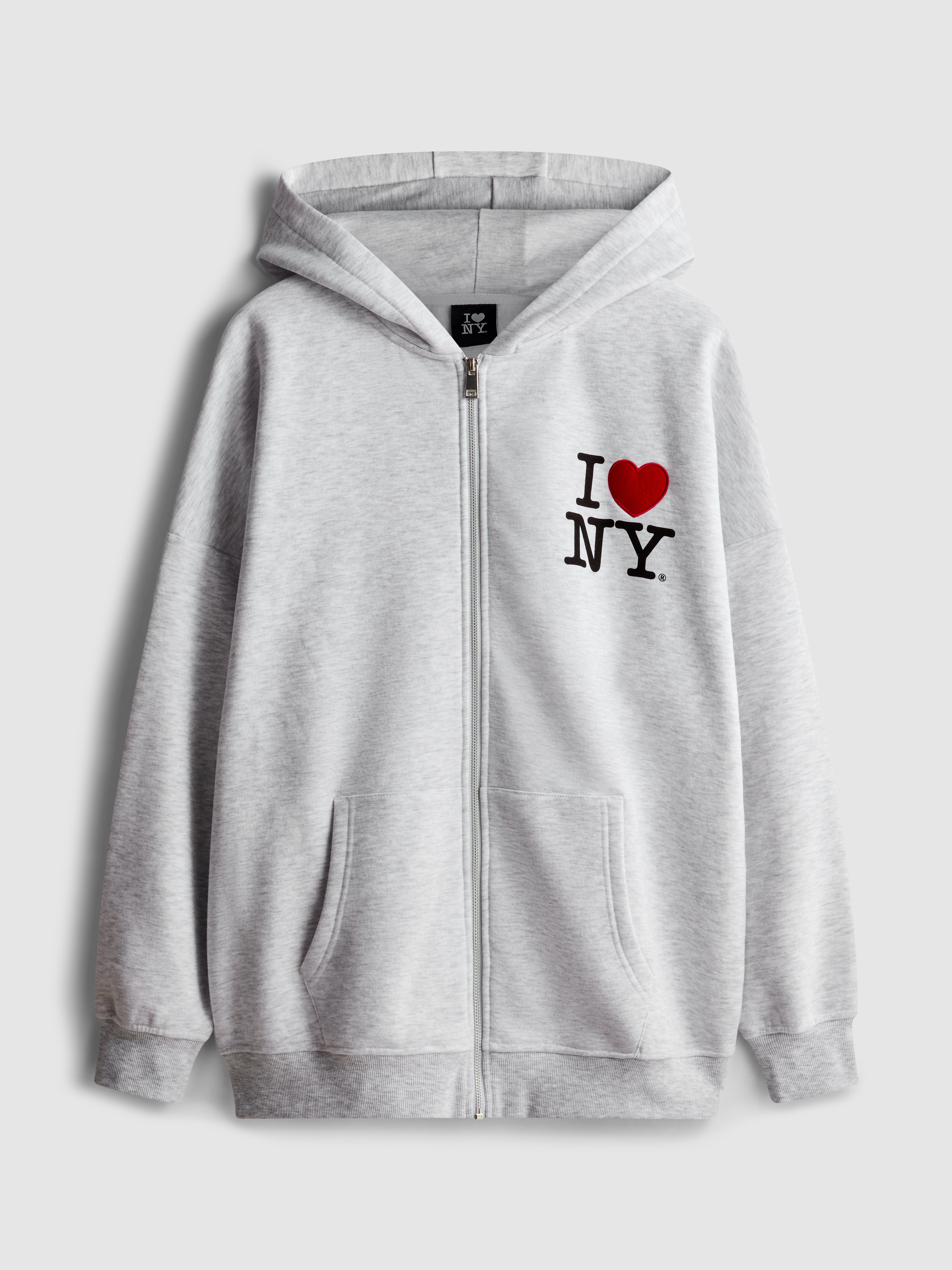 Women's Gray I Love NY Oversized Zip-Up Hoodie
