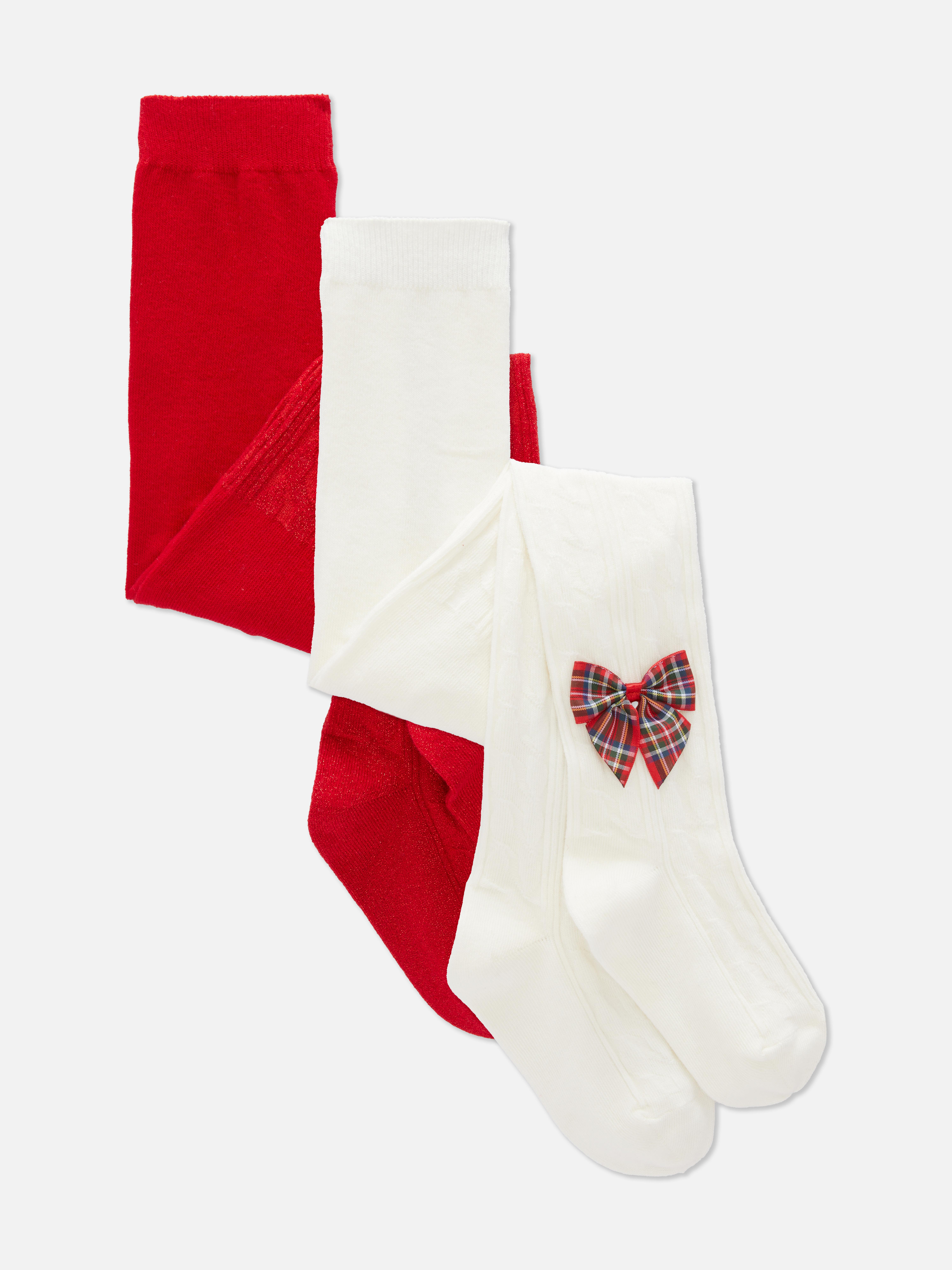 2pk Tartan Bow Tights