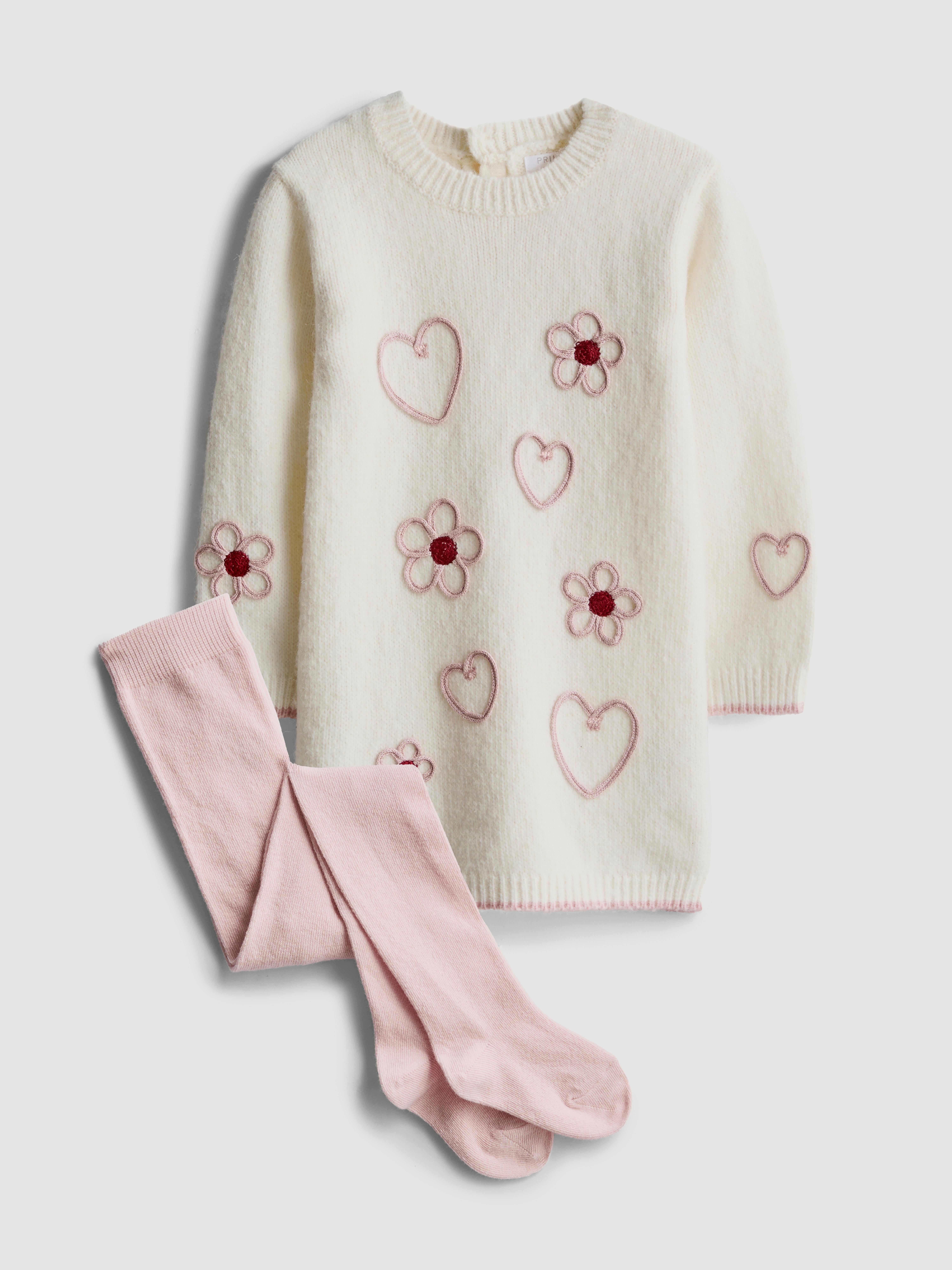 0-36mths | Corded Jumper Dress and Tights Set