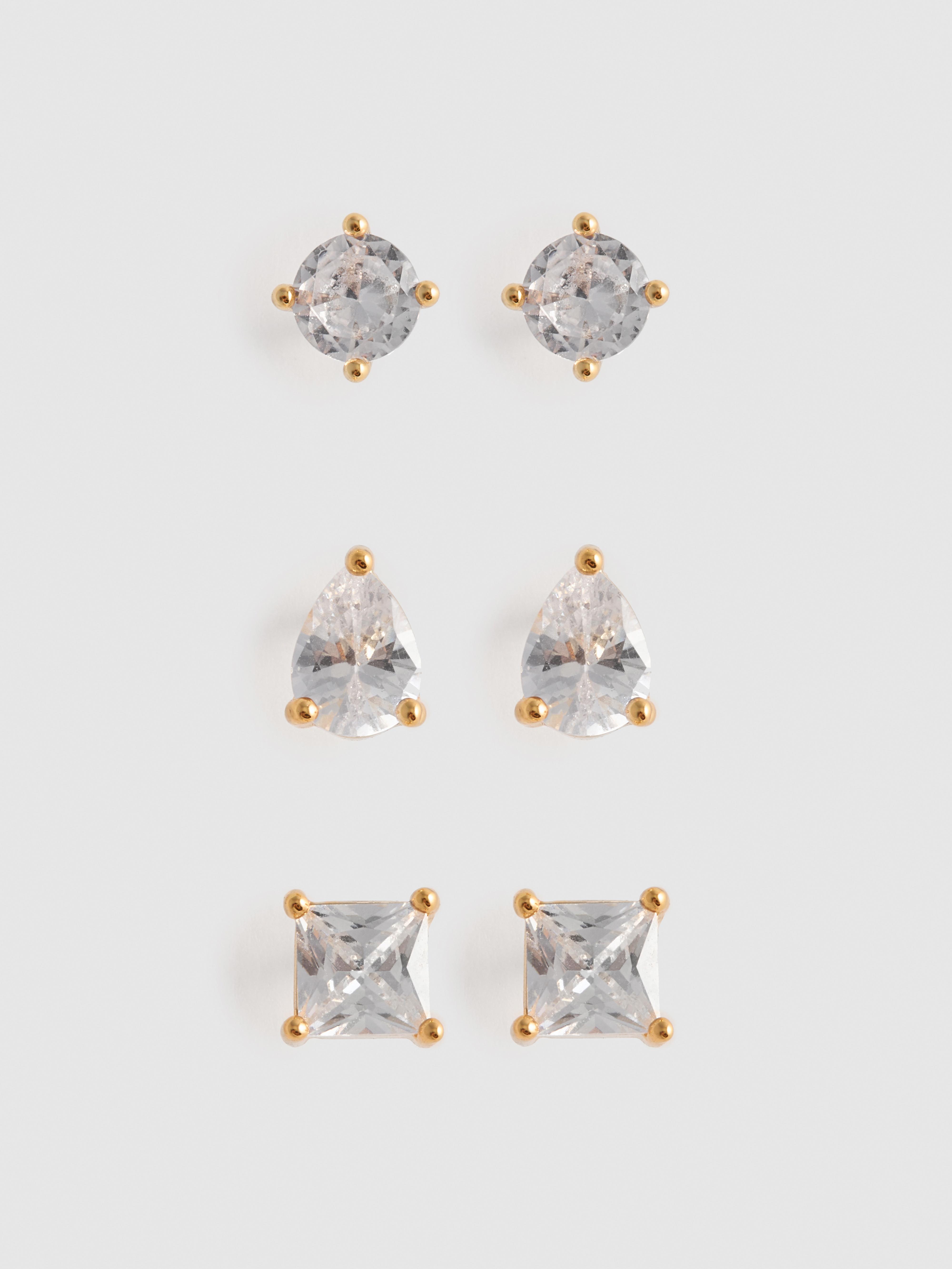 3pk Diamanté Stud Earrings